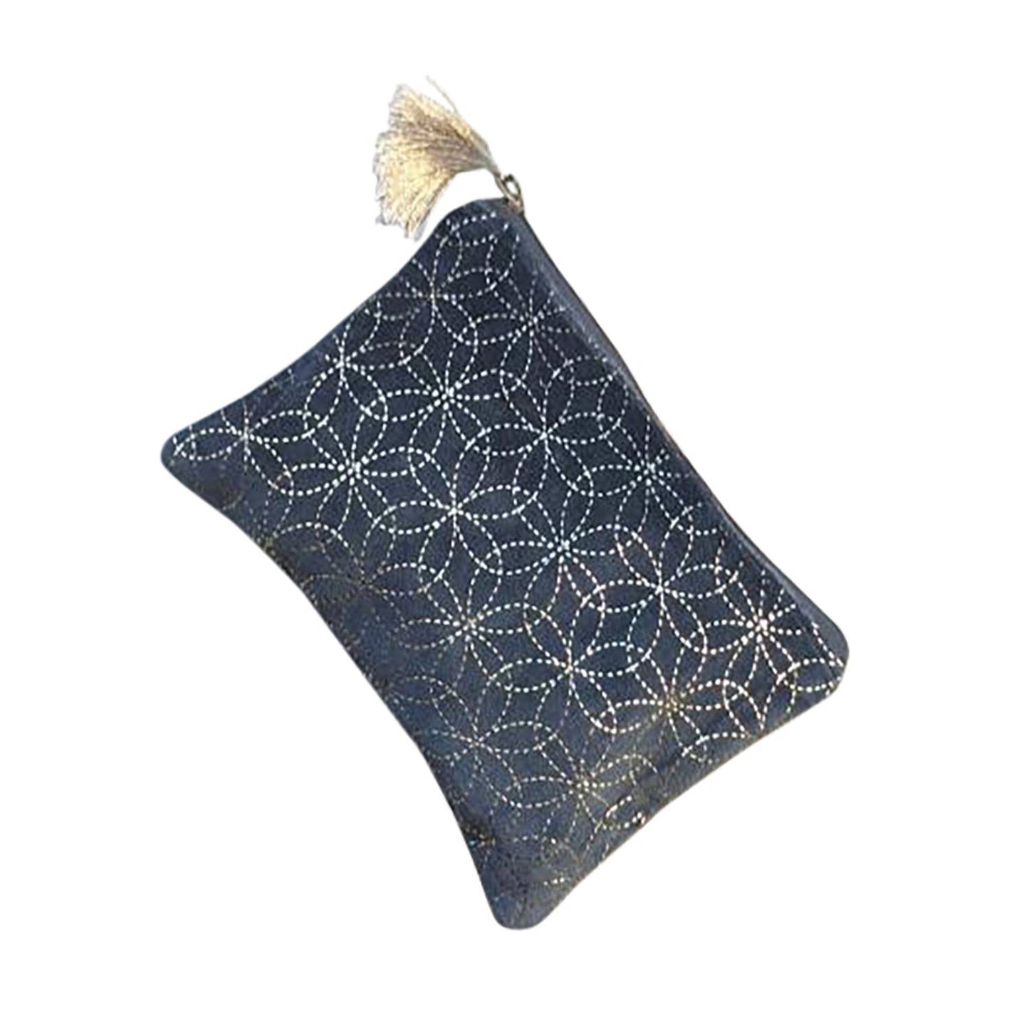 Black with Gold Circles Soft Velvet Cotton Pouch