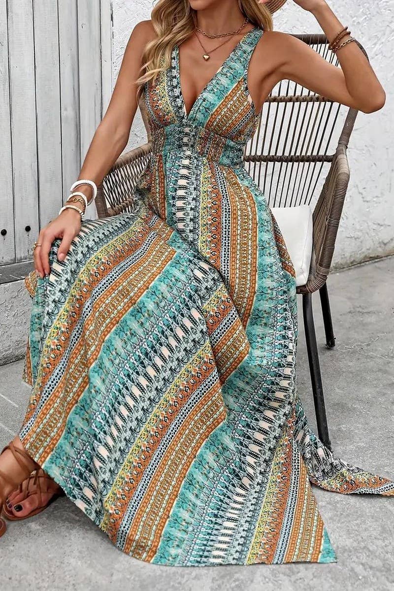 SUMMER V-NECK BOHEMIAN LONG DRESS