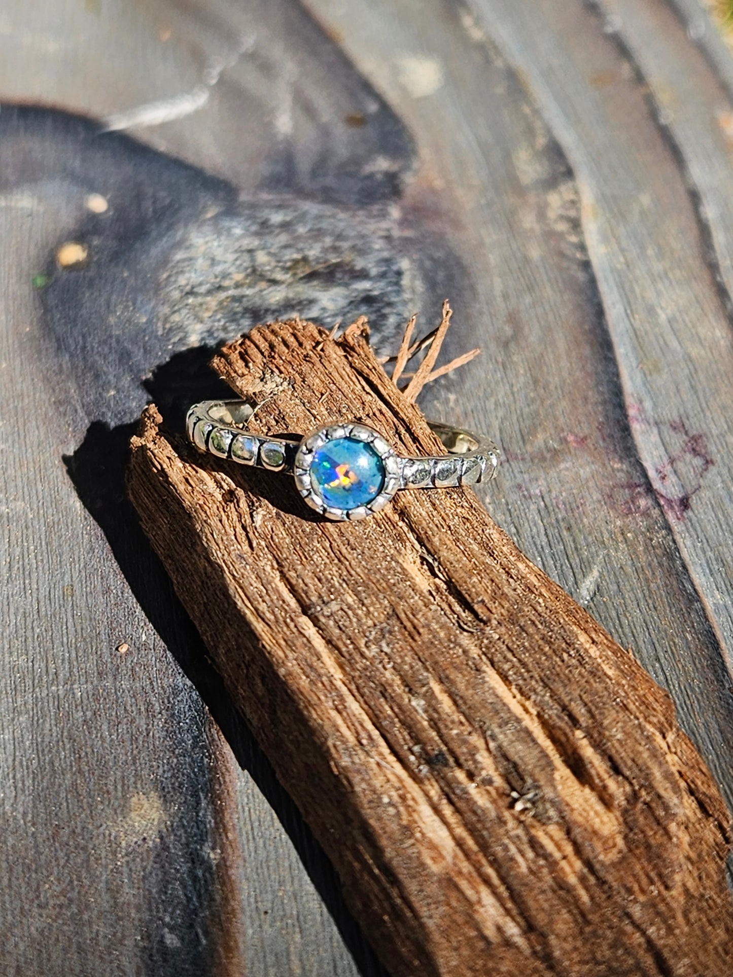 Black Opal Stacker Ring, Size 6