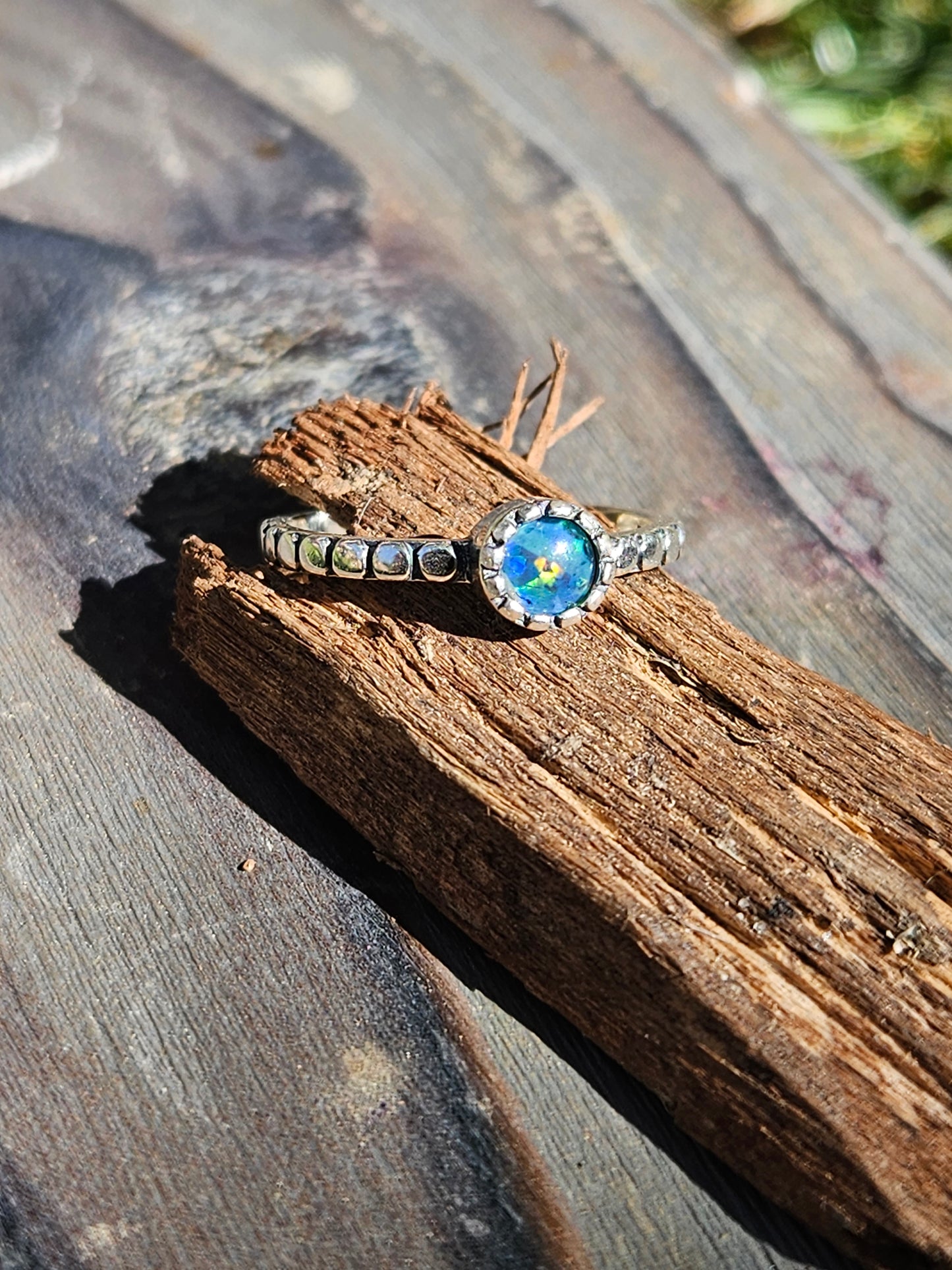 Black Opal Stacker Ring, Size 6