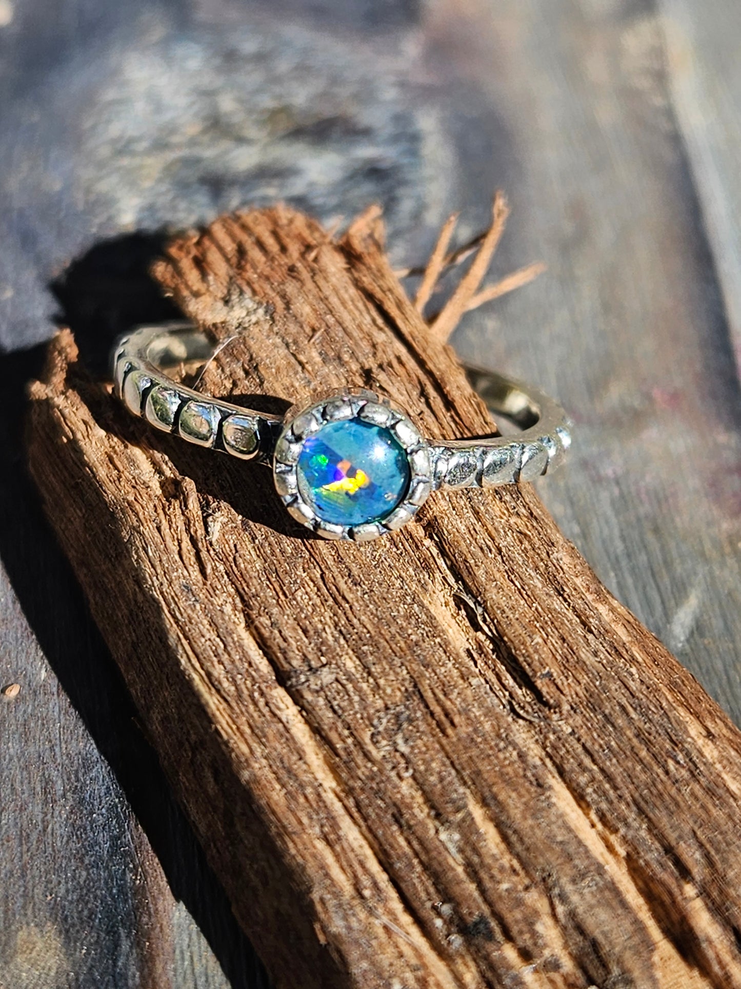 Black Opal Stacker Ring, Size 6