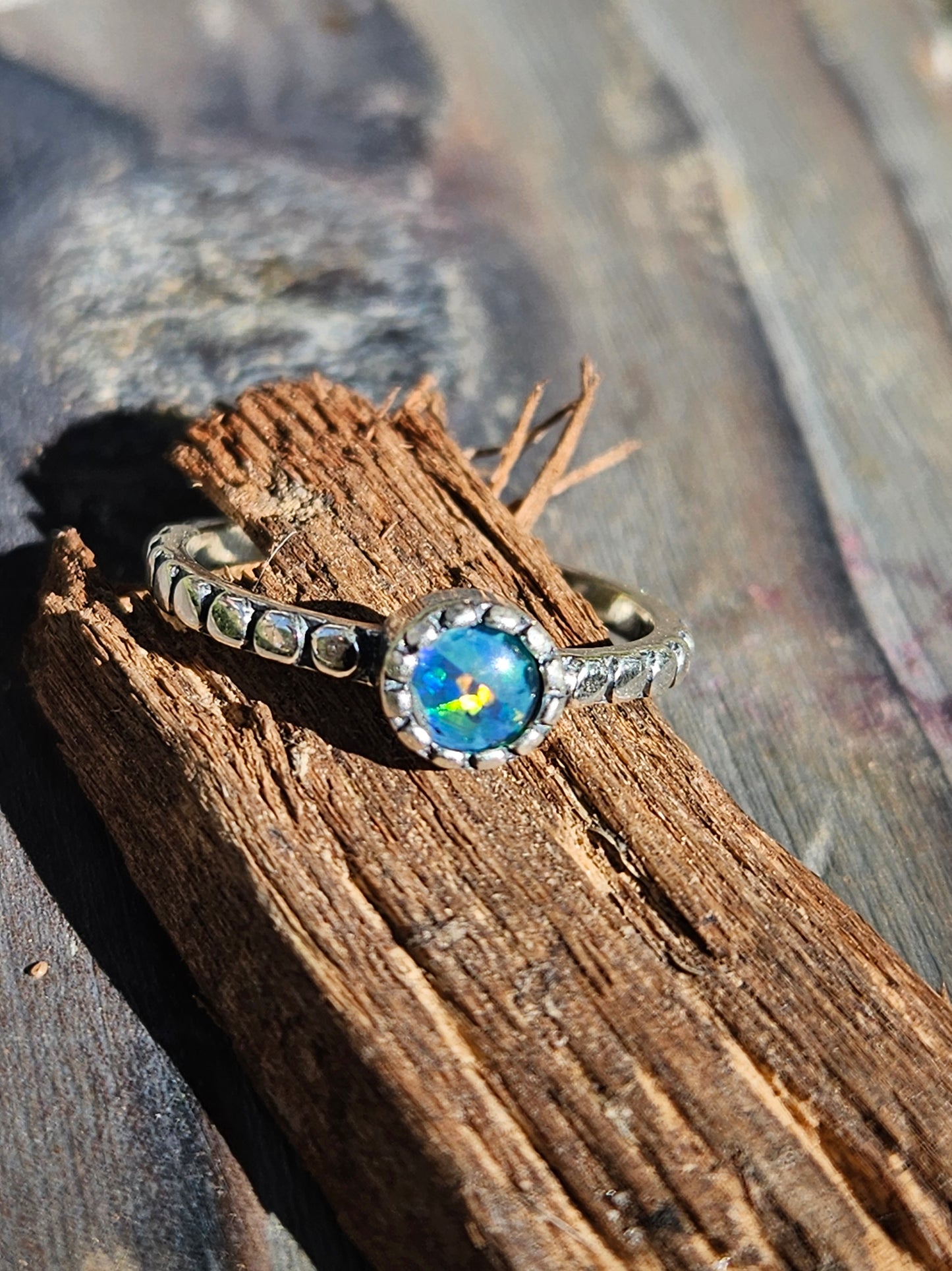 Black Opal Stacker Ring, Size 6
