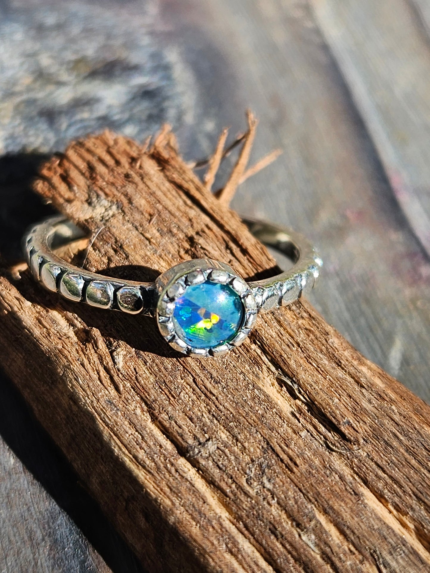 Black Opal Stacker Ring, Size 6