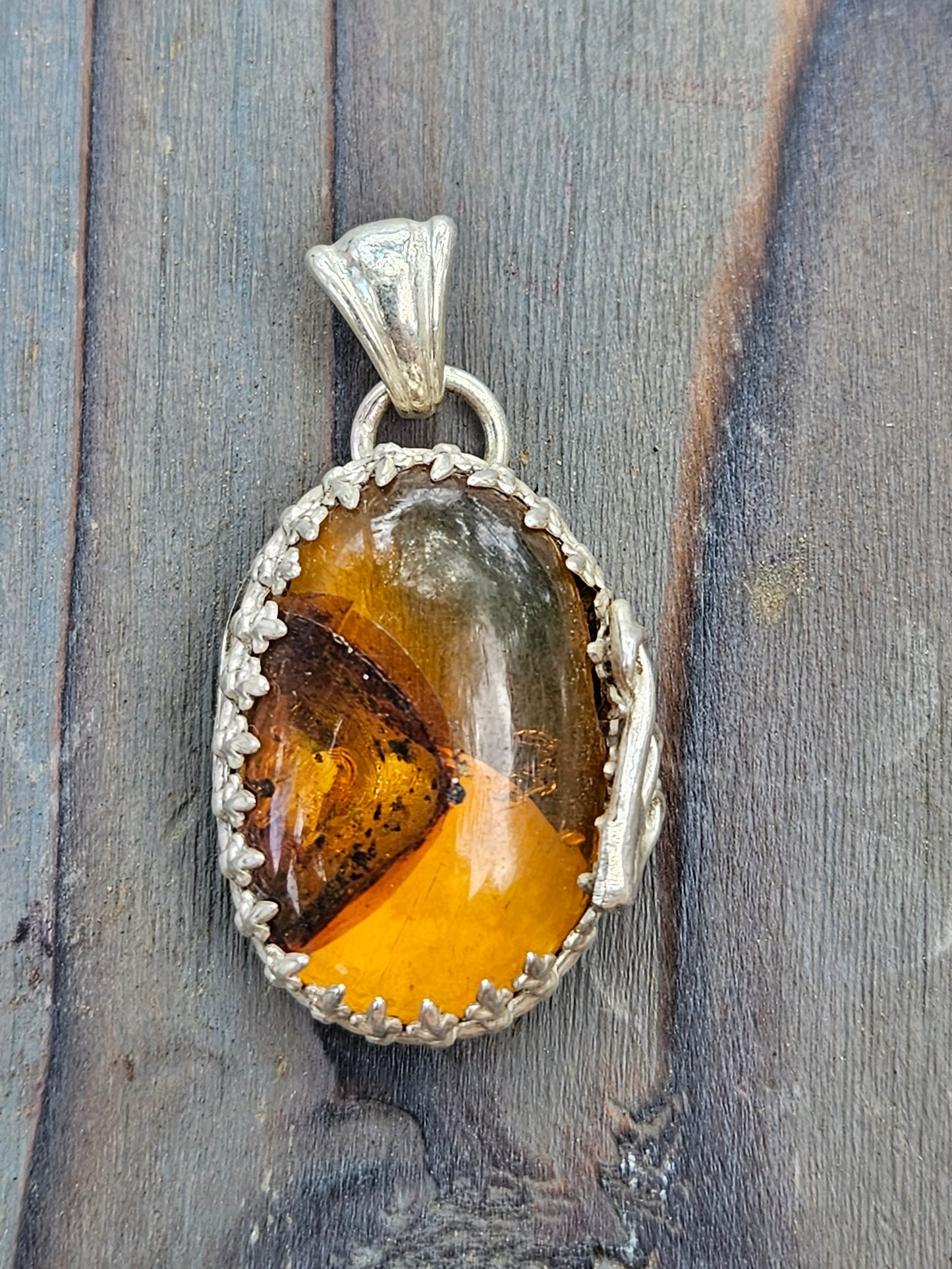 Baltic Amber and Mushroom Pendant