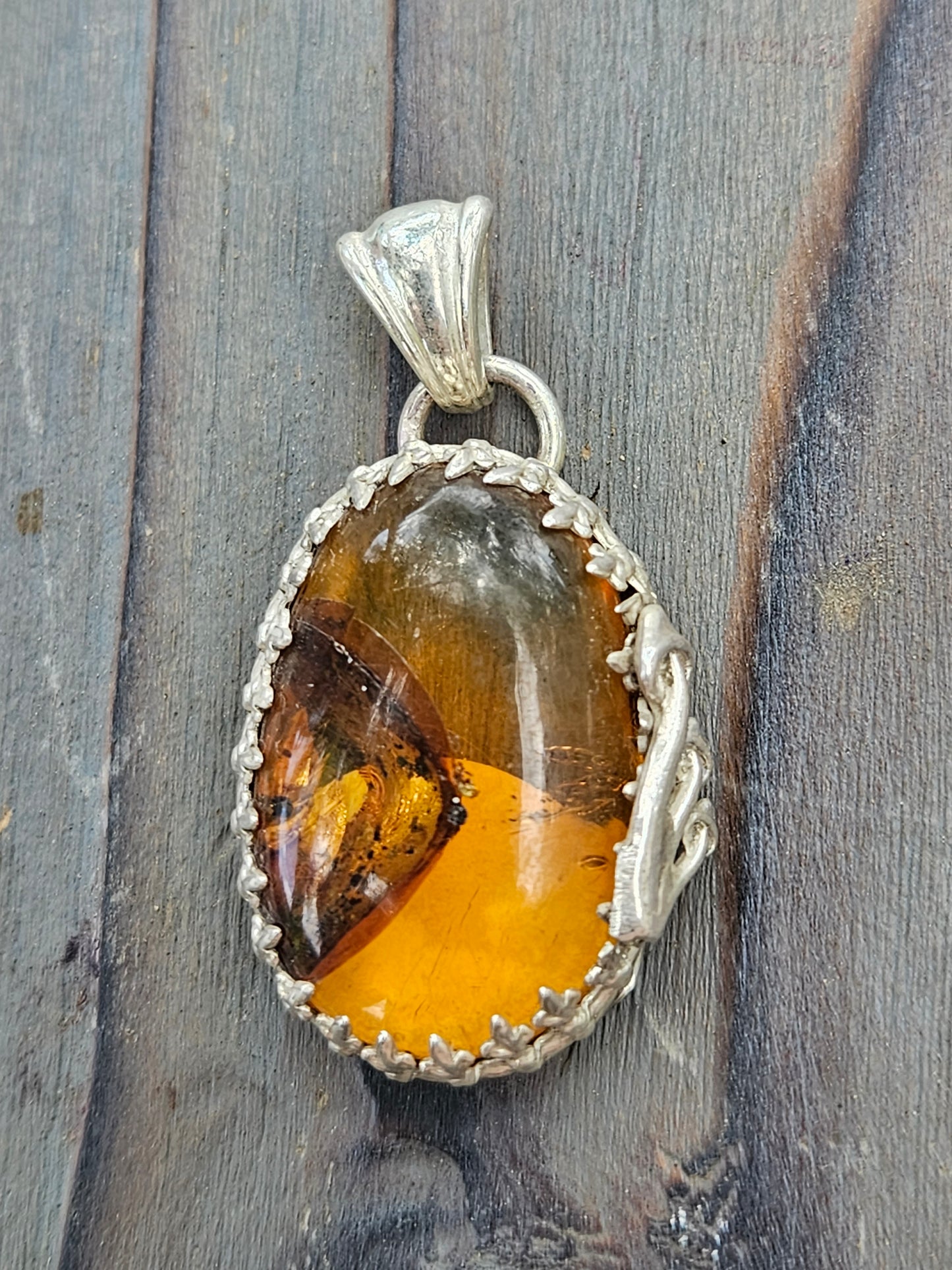 Baltic Amber and Mushroom Pendant