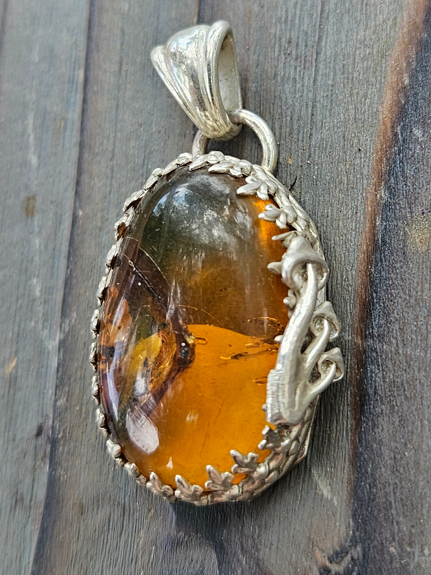 Baltic Amber and Mushroom Pendant