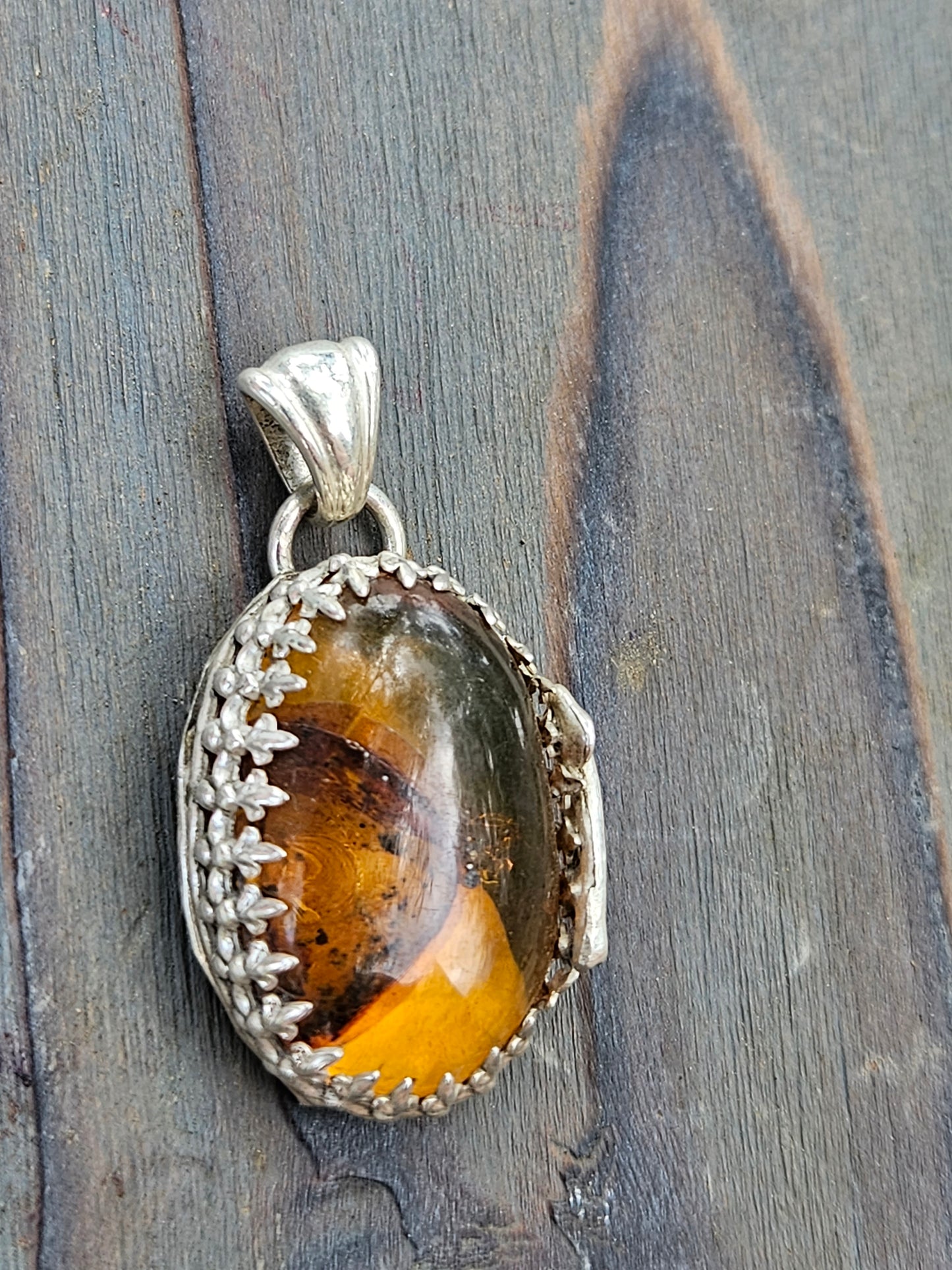 Baltic Amber and Mushroom Pendant