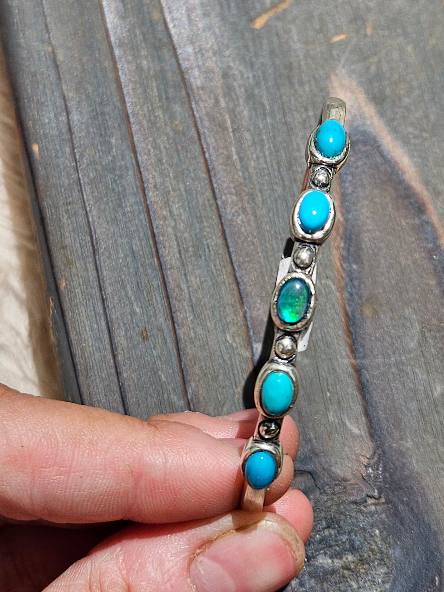 Black Opal and Turquoise Cuff Bracelet