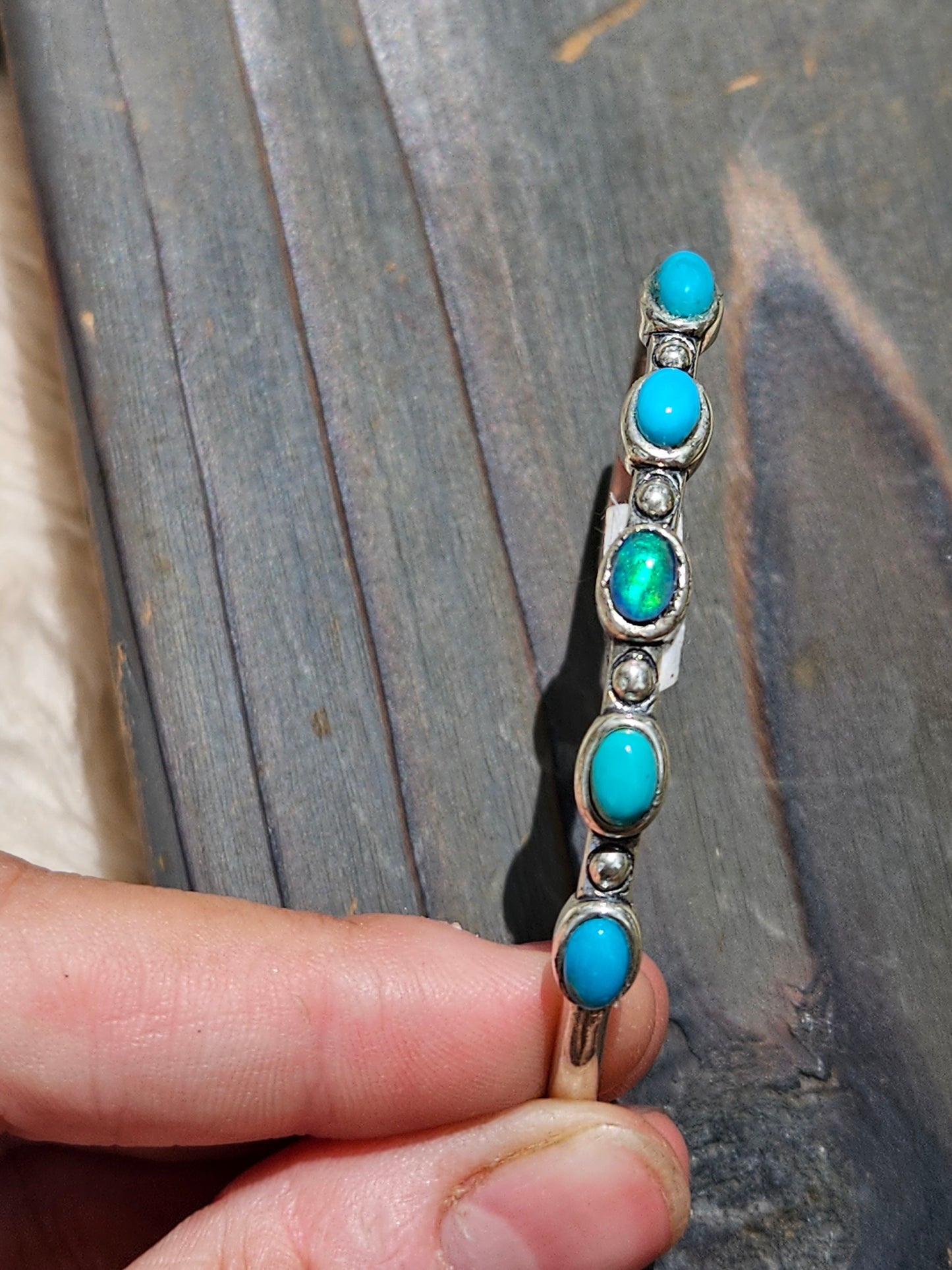 Black Opal and Turquoise Cuff Bracelet