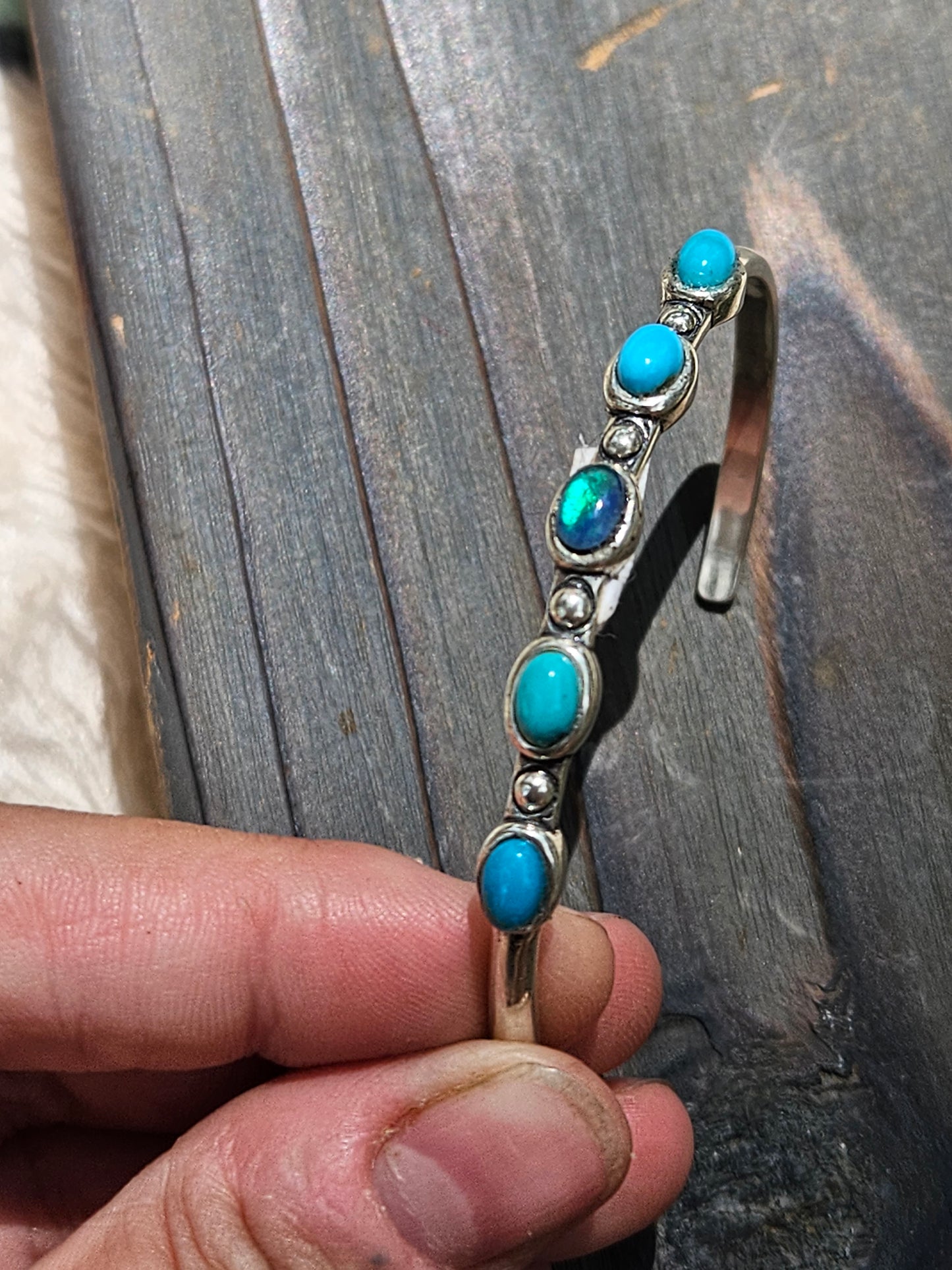 Black Opal and Turquoise Cuff Bracelet