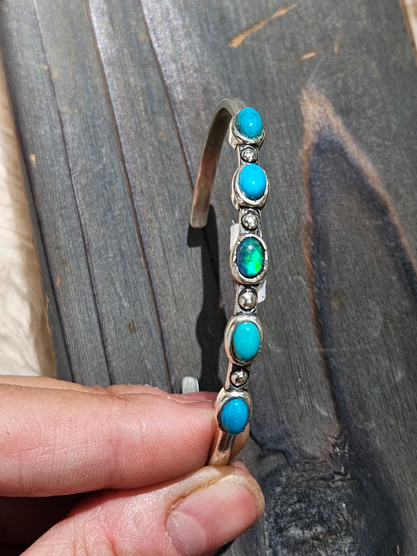 Black Opal and Turquoise Cuff Bracelet