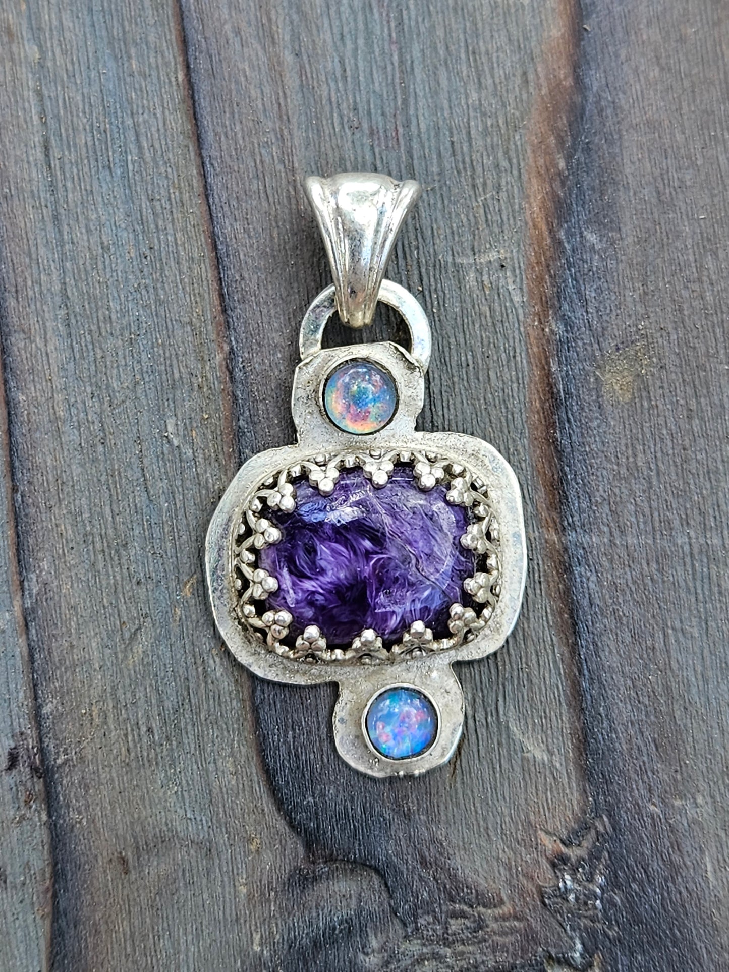 Charorite and Black Opal Pendant