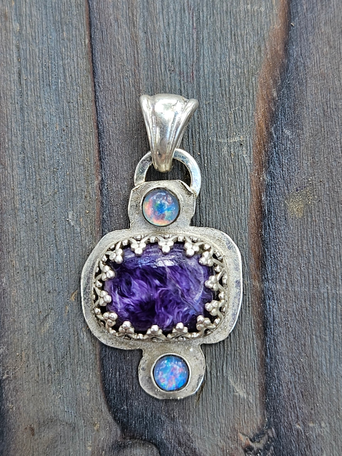 Charorite and Black Opal Pendant
