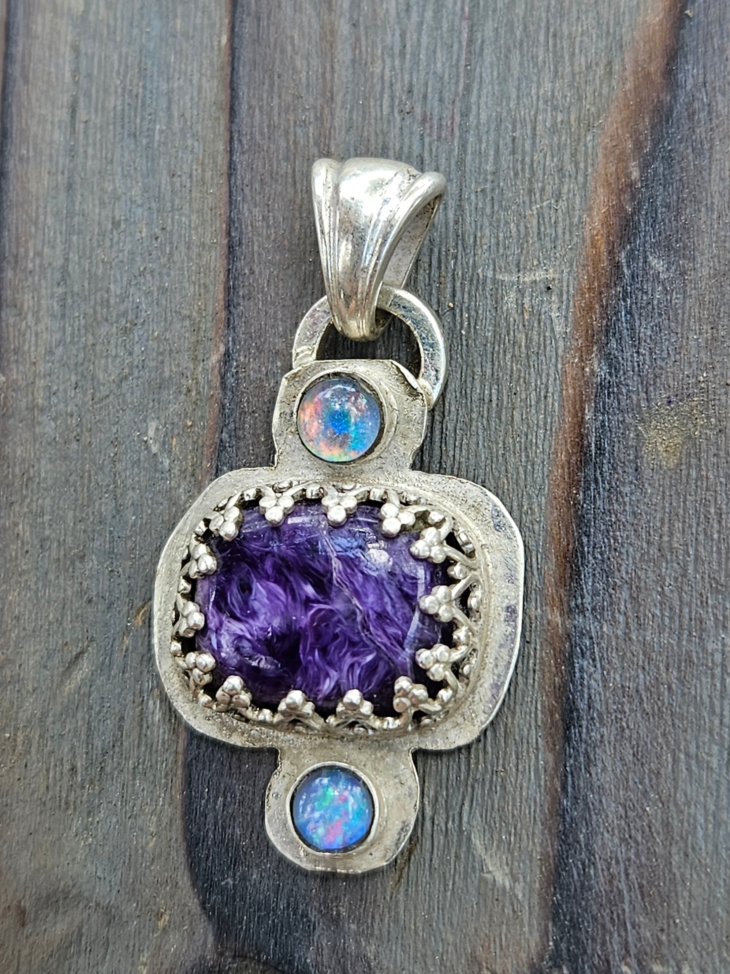 Charorite and Black Opal Pendant