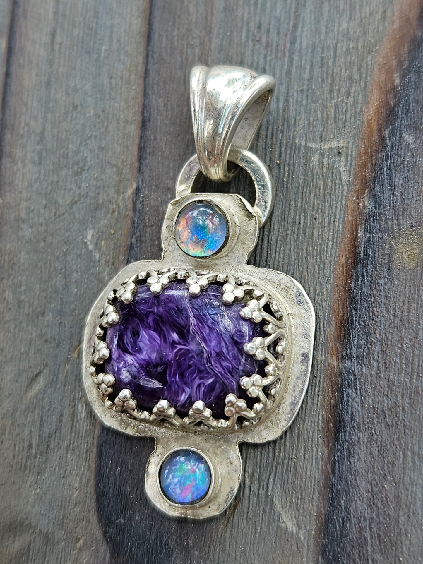 Charorite and Black Opal Pendant