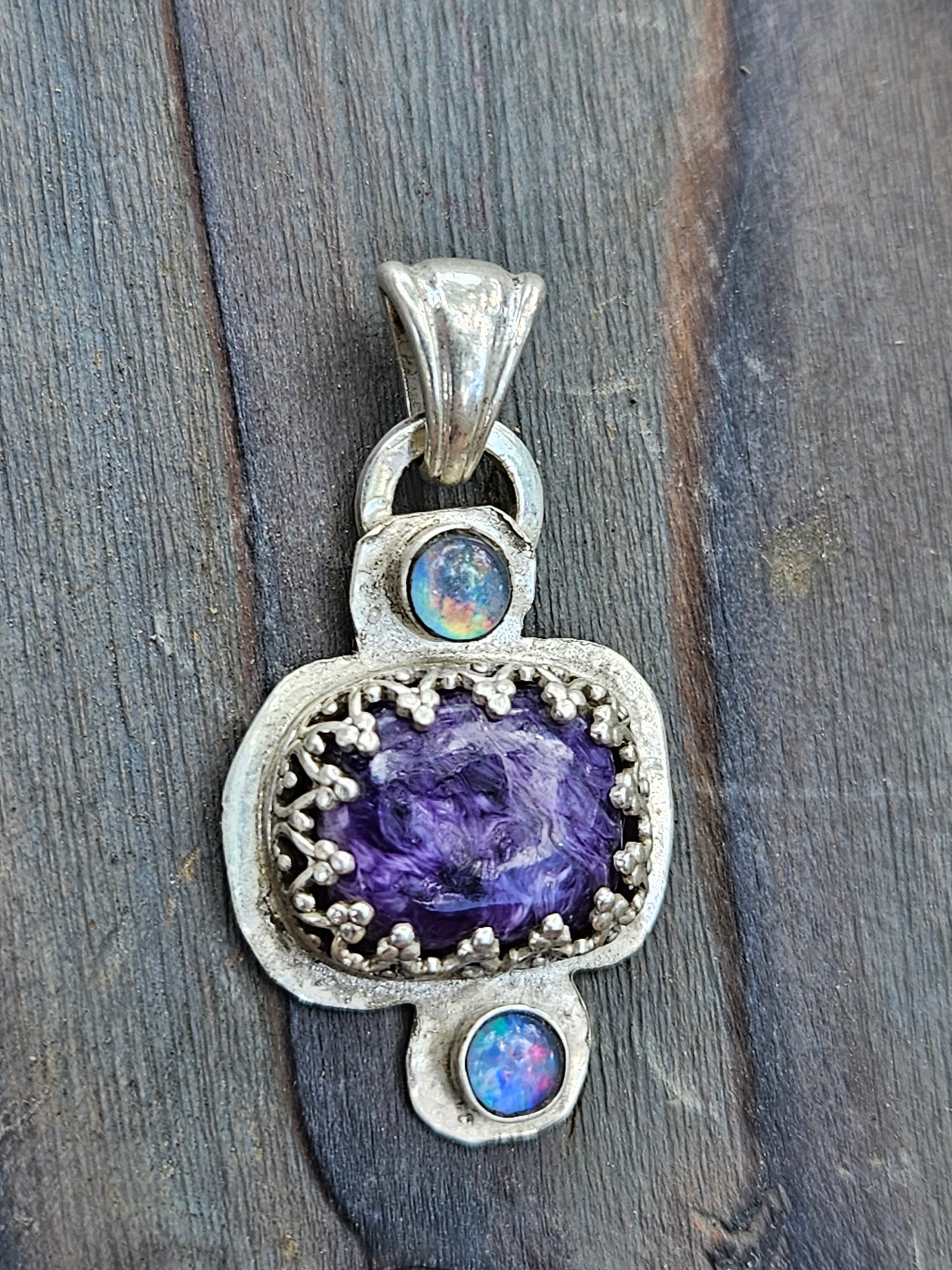 Charorite and Black Opal Pendant