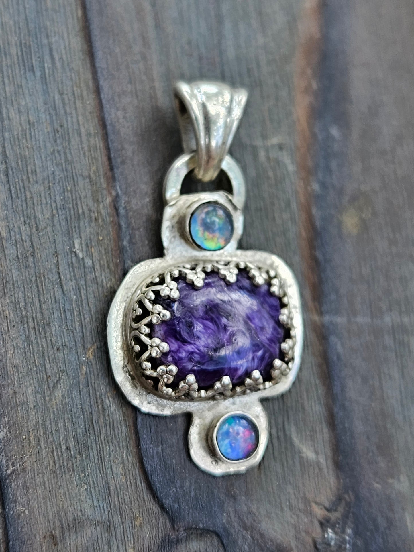 Charorite and Black Opal Pendant