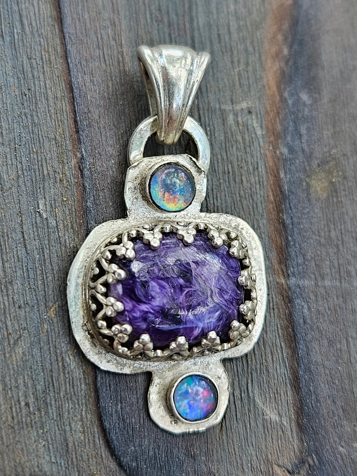 Charorite and Black Opal Pendant