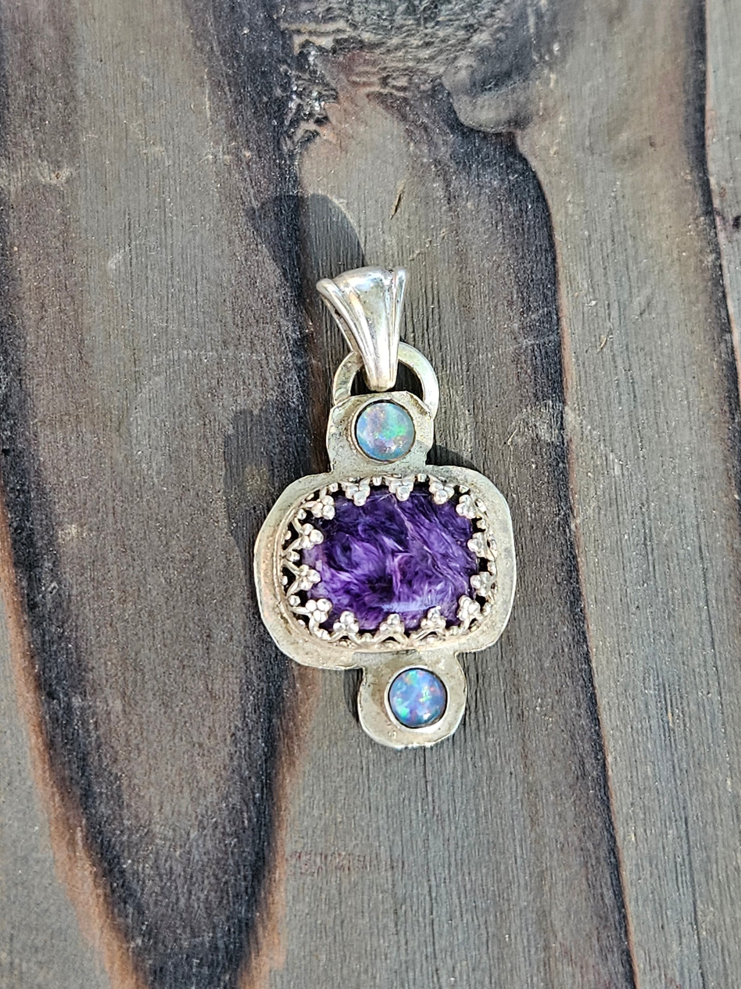 Charorite and Black Opal Pendant