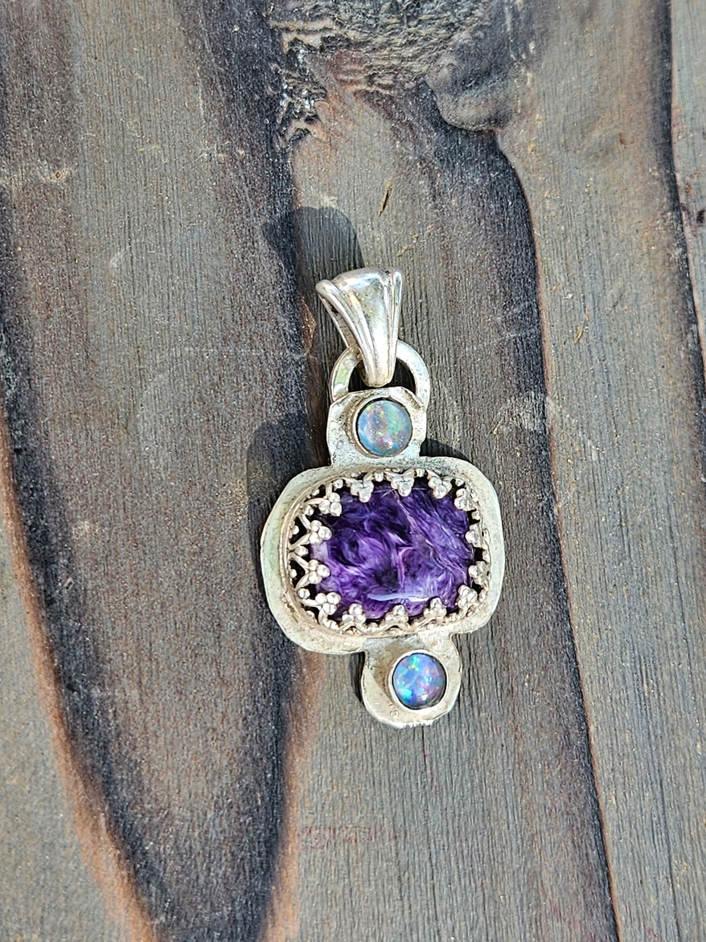 Charorite and Black Opal Pendant