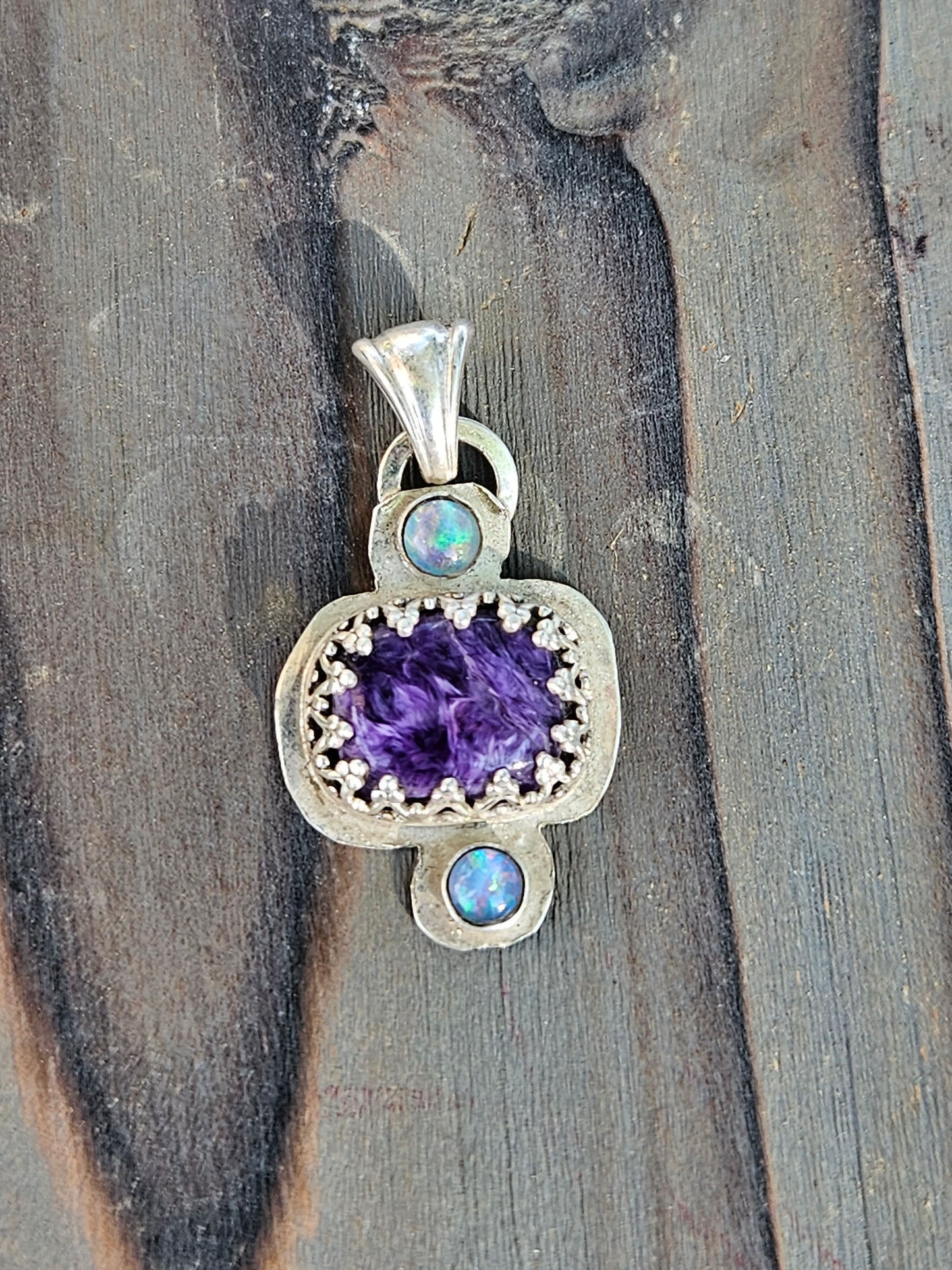 Charorite and Black Opal Pendant