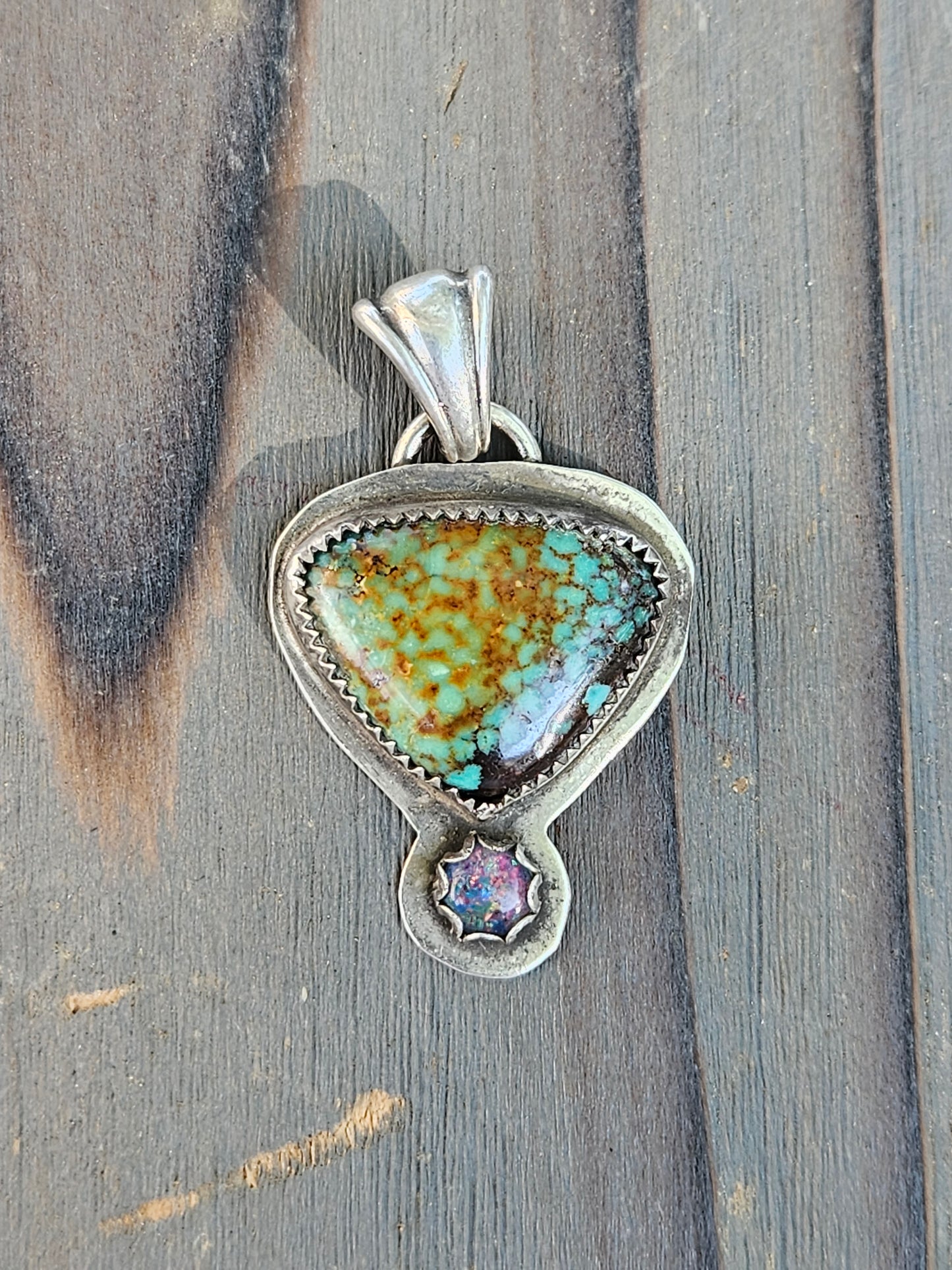Huebi Turquoise and Black Opal Pendant