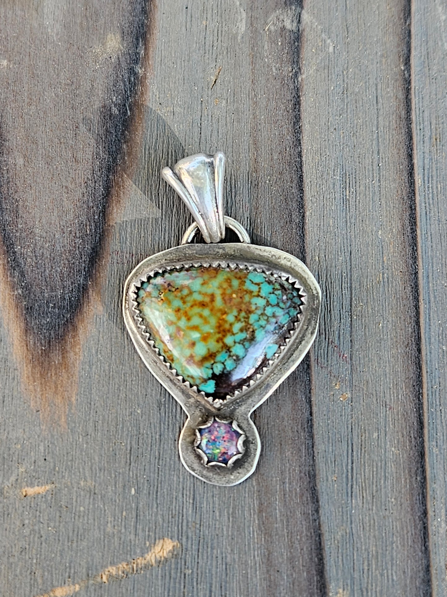 Huebi Turquoise and Black Opal Pendant