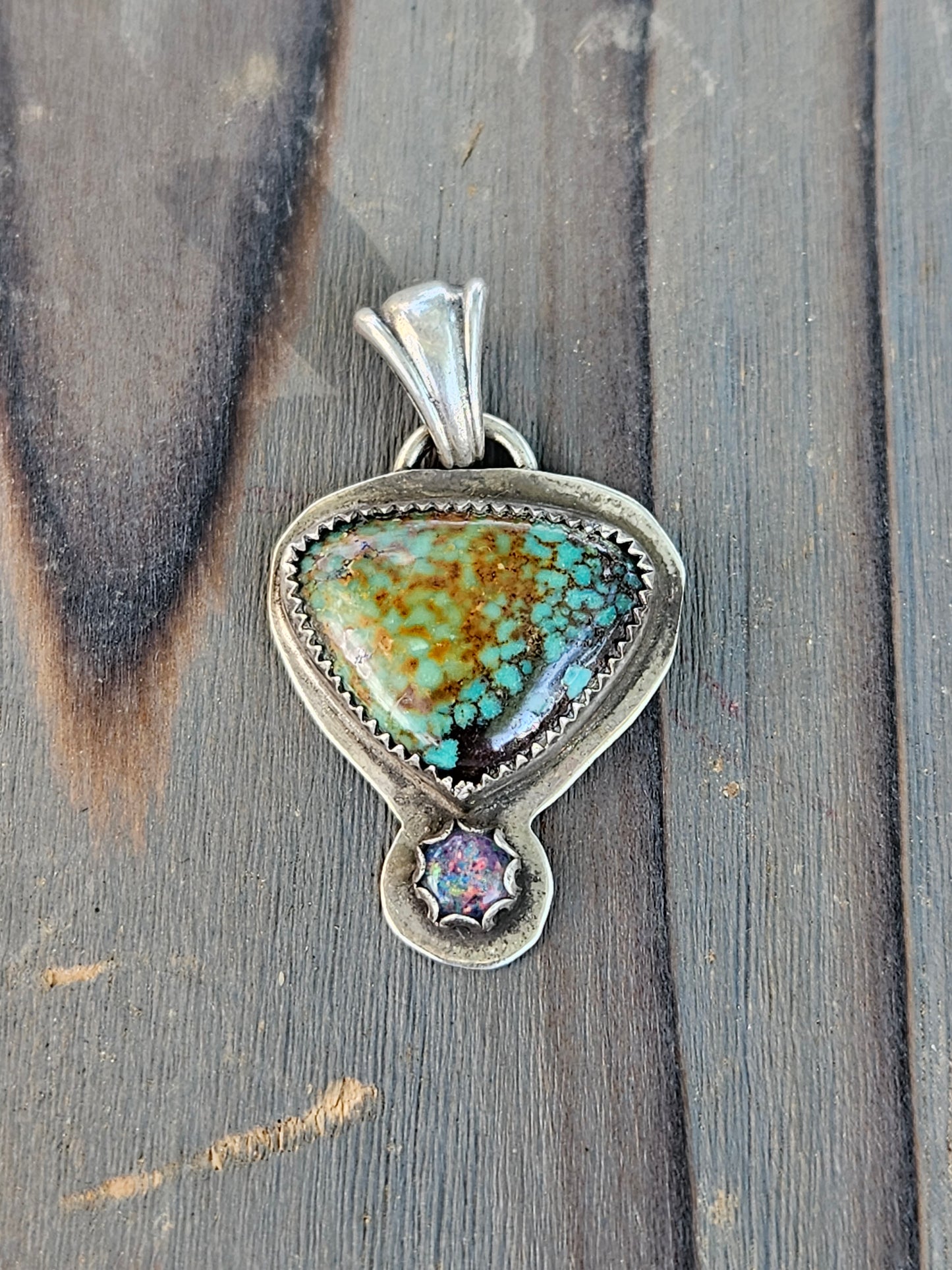 Huebi Turquoise and Black Opal Pendant