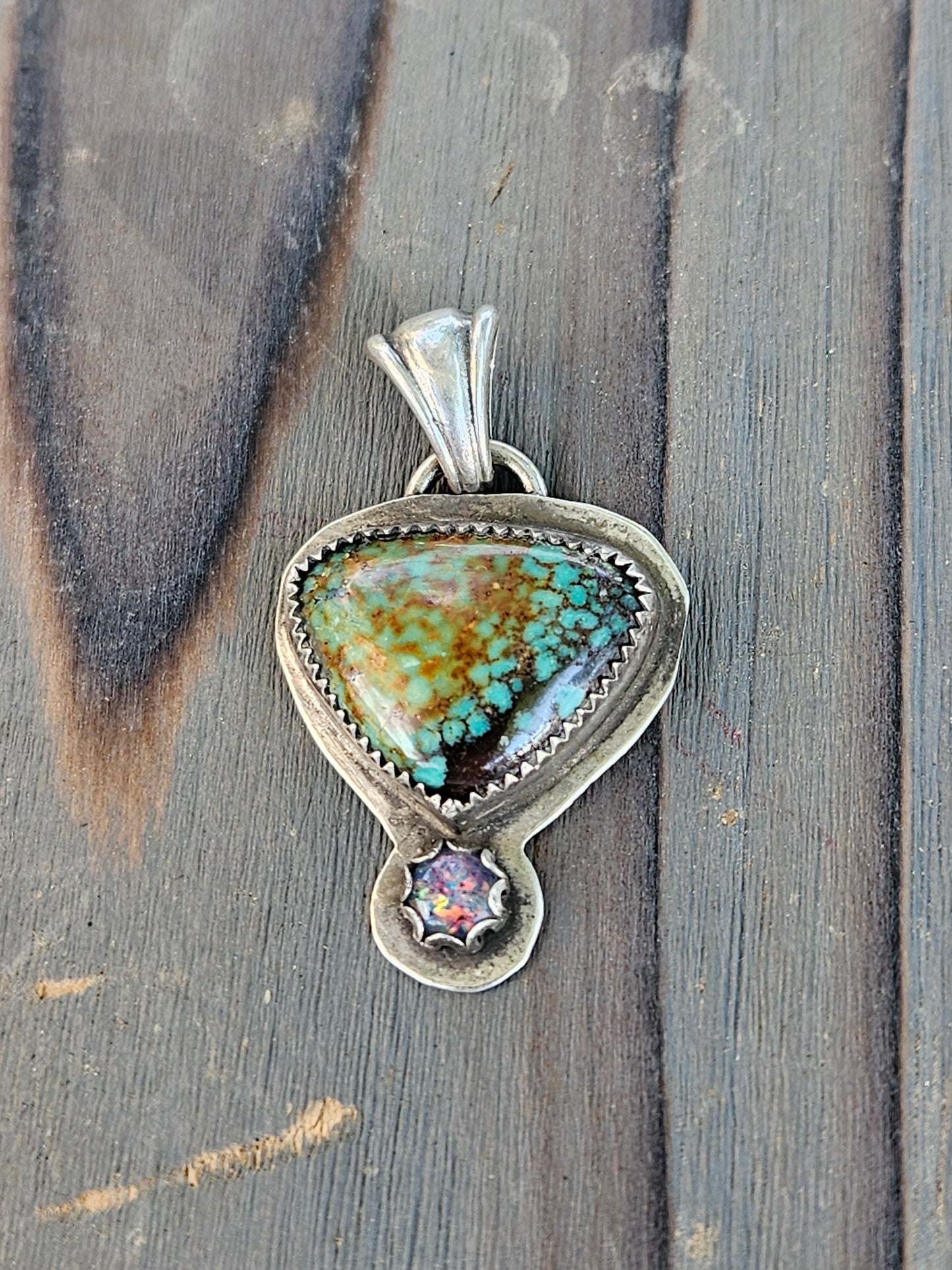 Huebi Turquoise and Black Opal Pendant