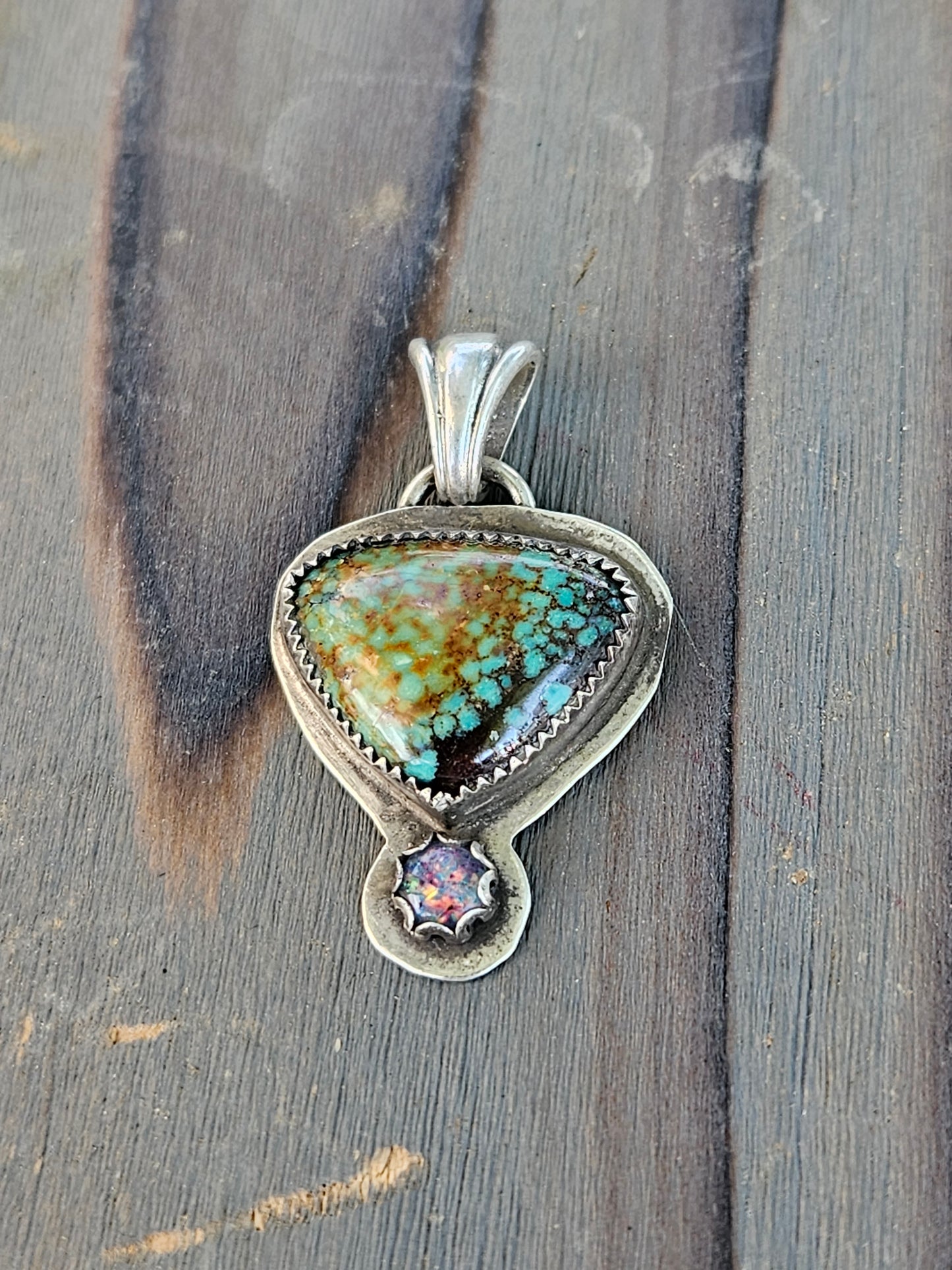 Huebi Turquoise and Black Opal Pendant