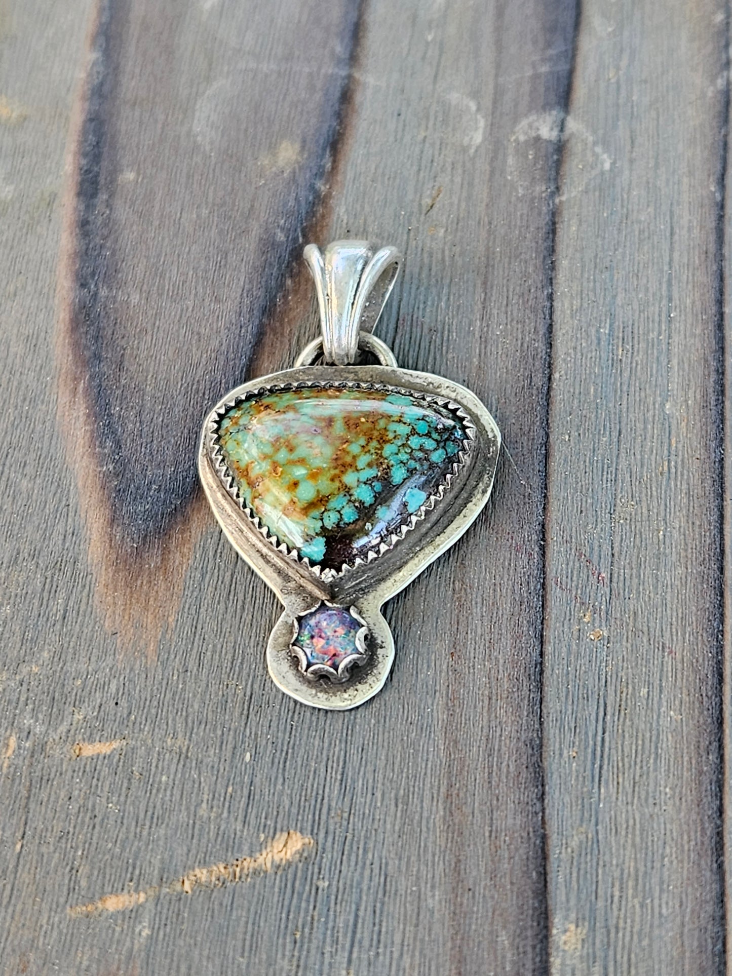 Huebi Turquoise and Black Opal Pendant
