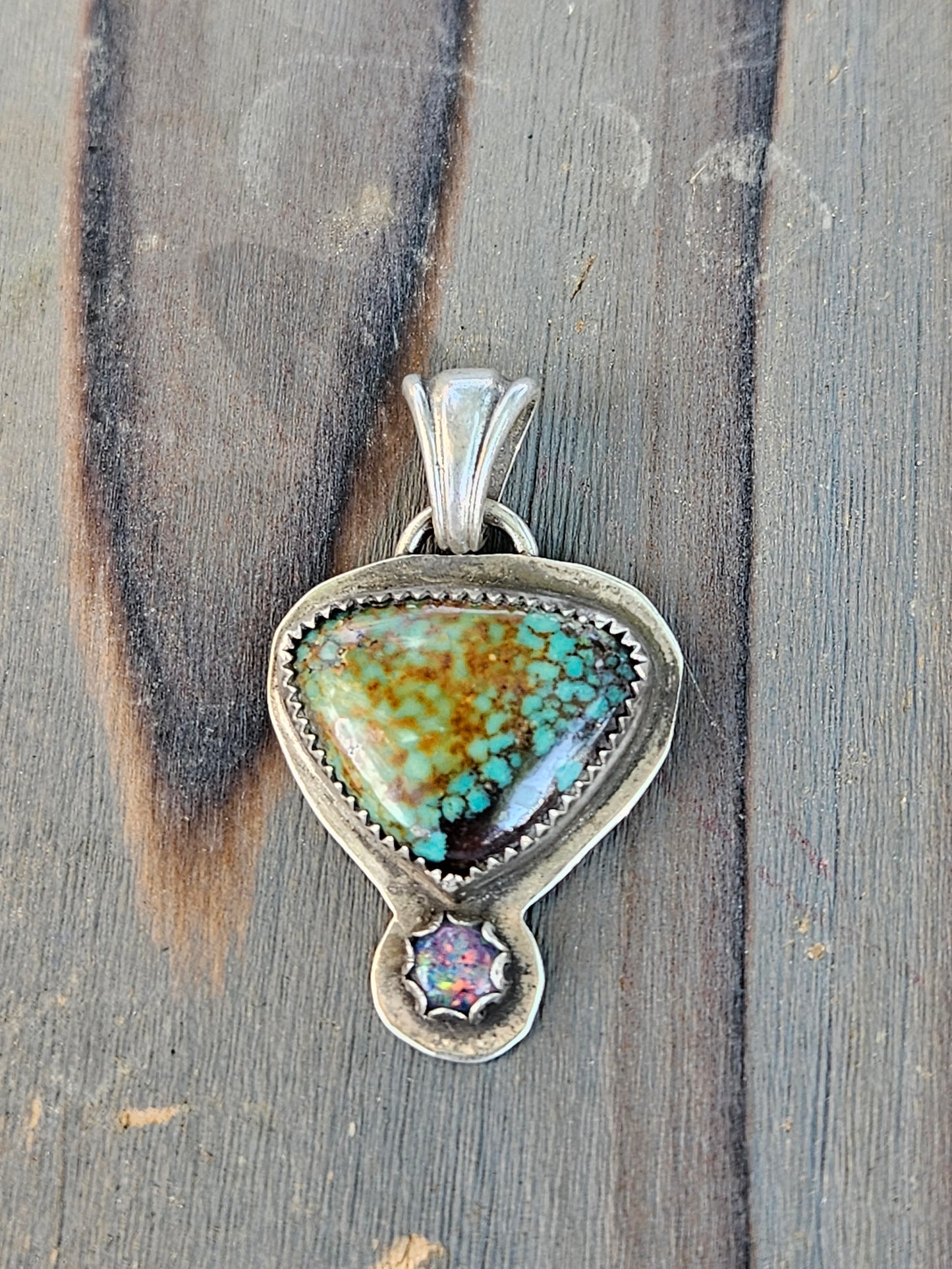 Huebi Turquoise and Black Opal Pendant