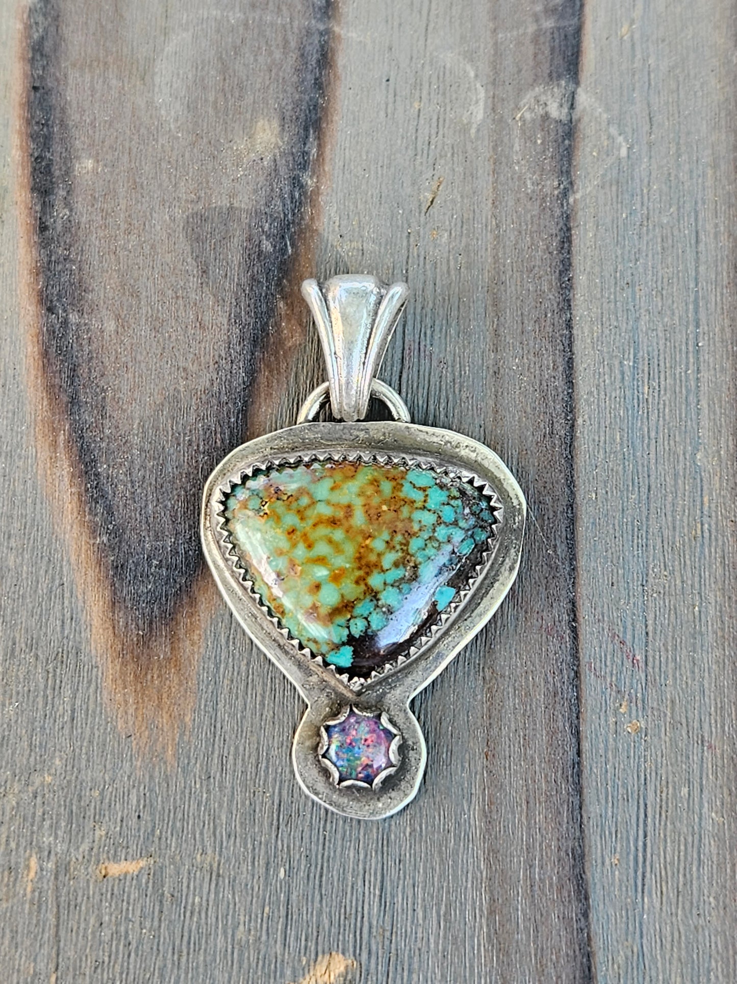 Huebi Turquoise and Black Opal Pendant