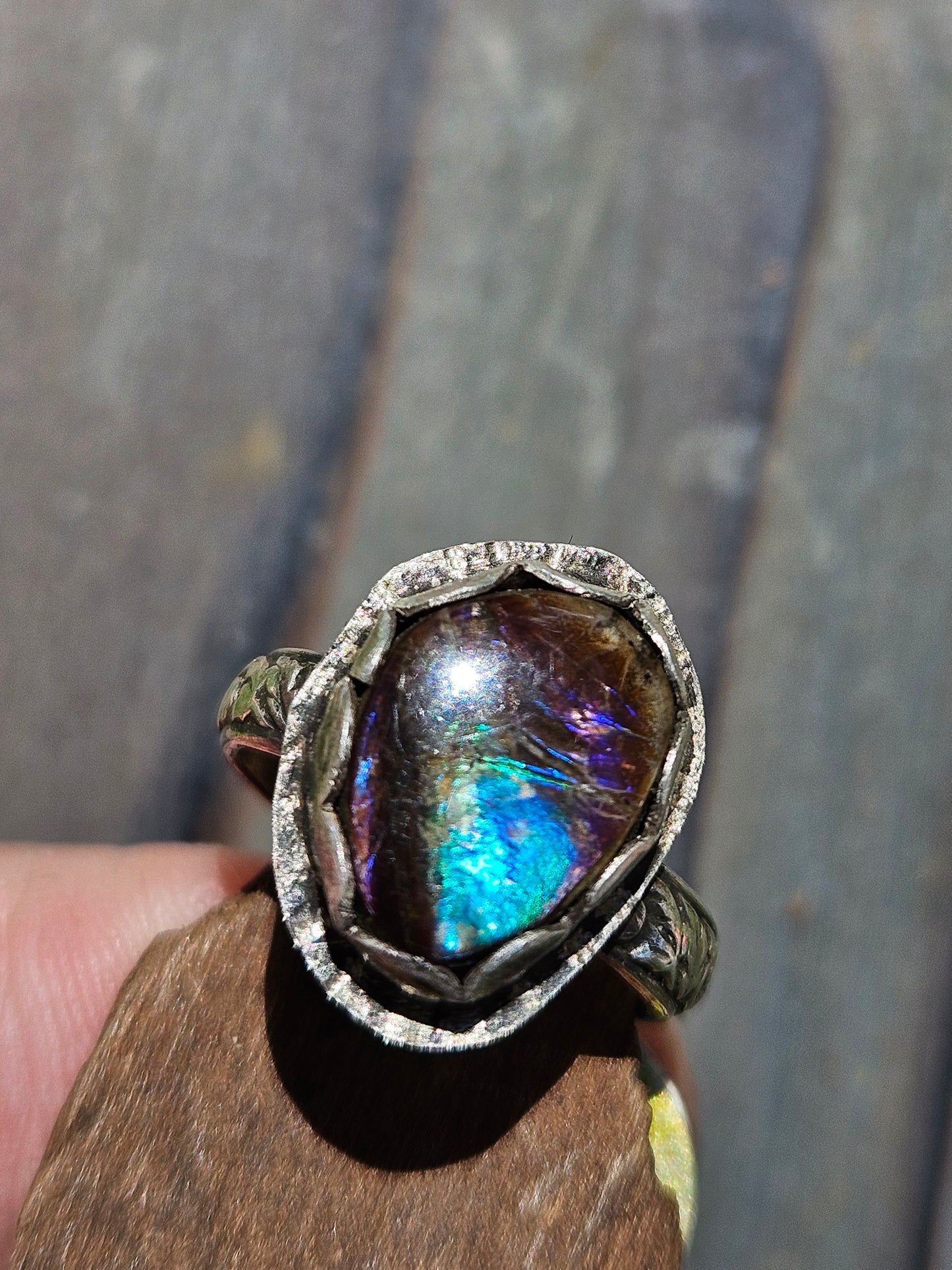 "Peacock" Ammolite Ring, 4.5