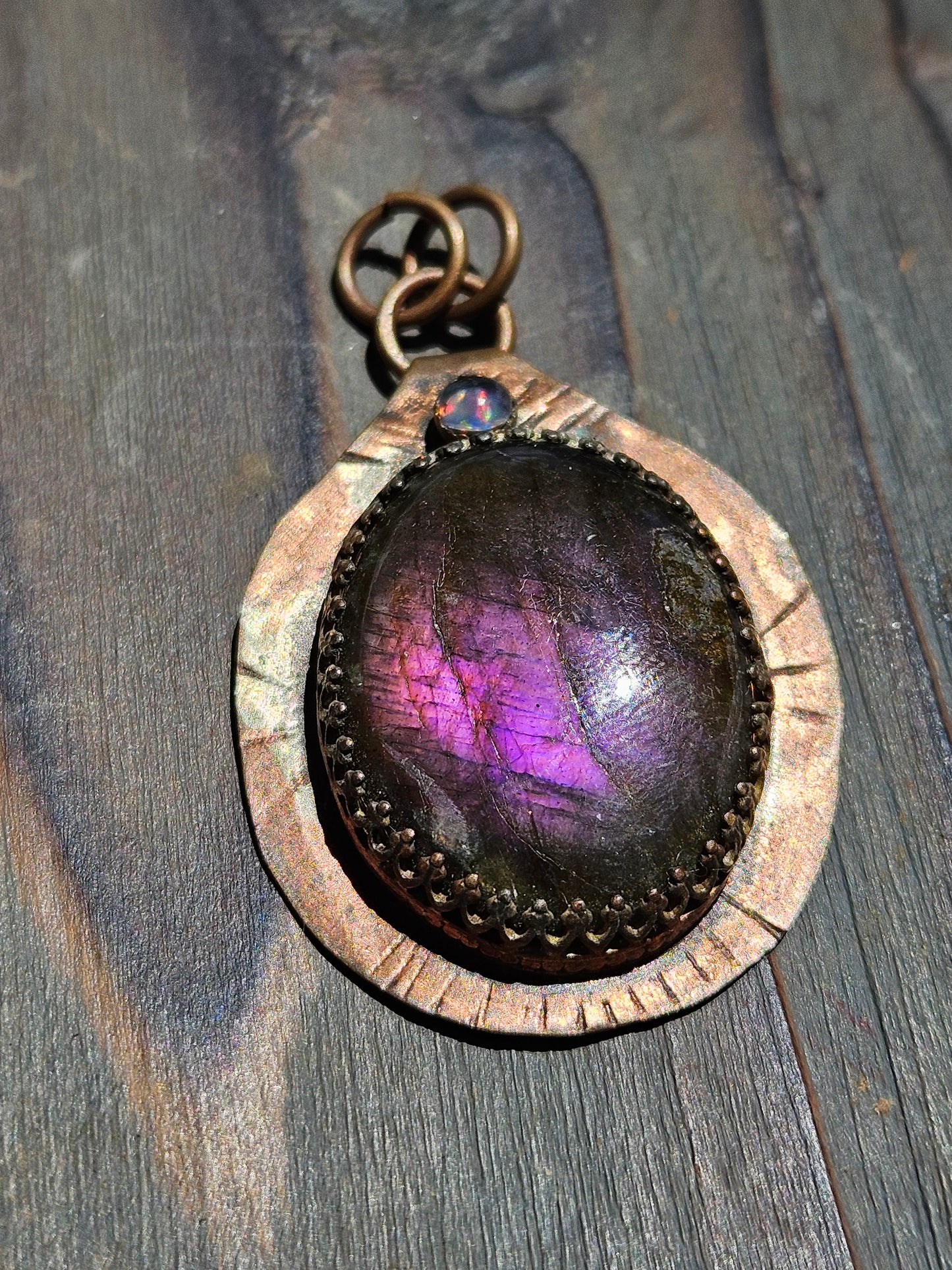 Labradorite and Opal Copper Pendant