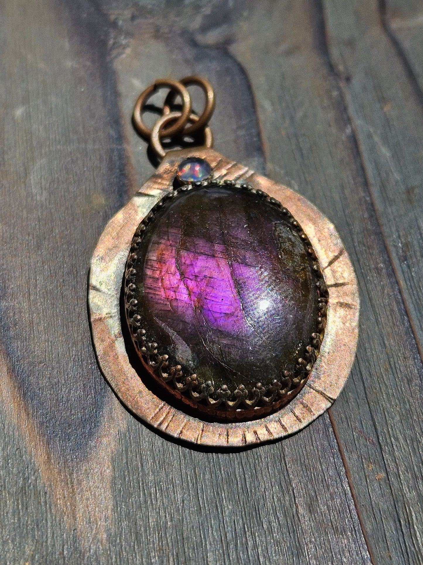 Labradorite and Opal Copper Pendant