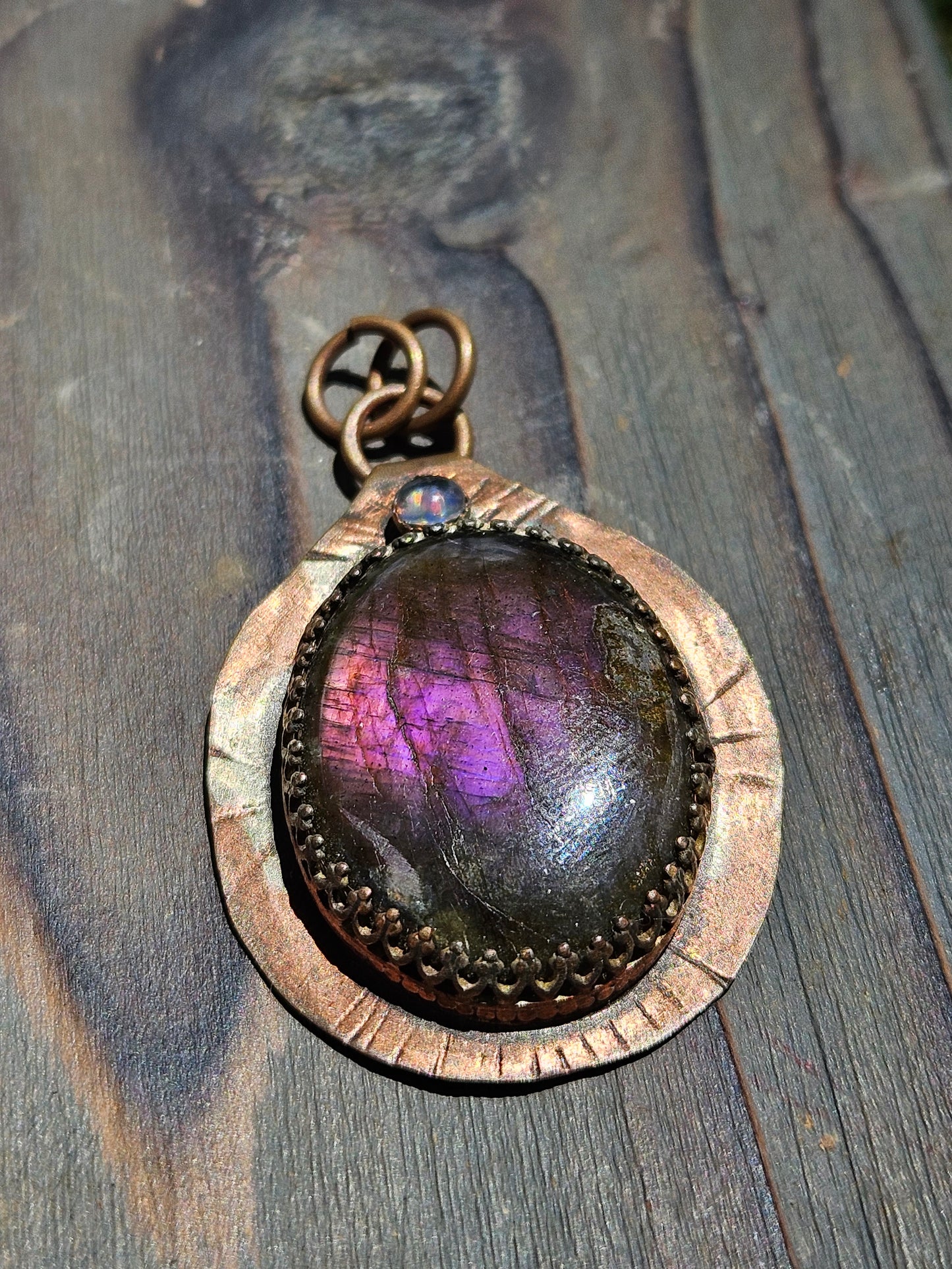 Labradorite and Opal Copper Pendant