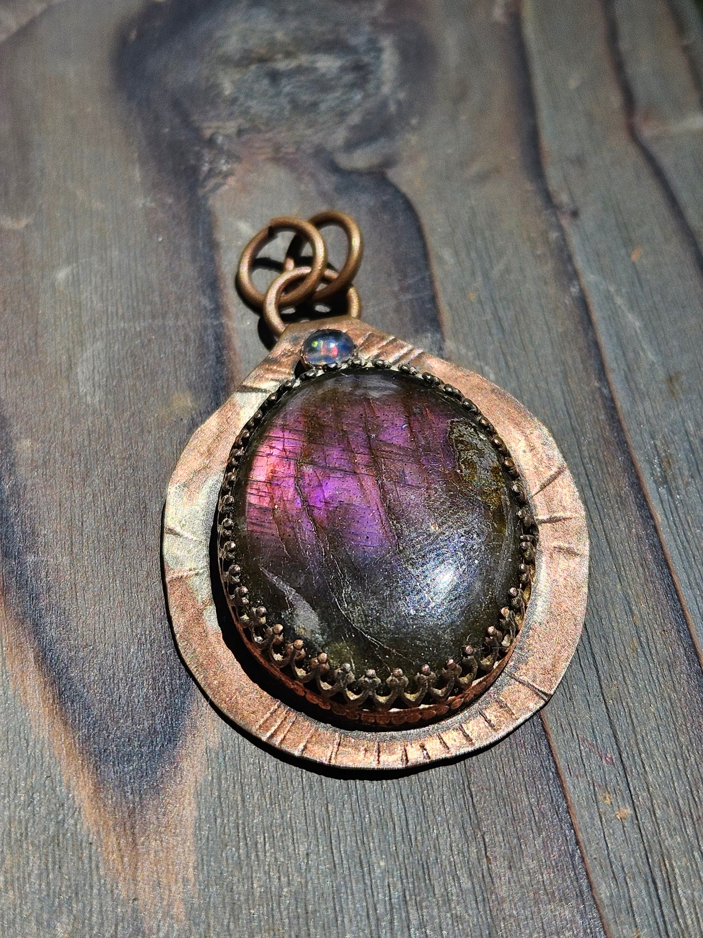 Labradorite and Opal Copper Pendant