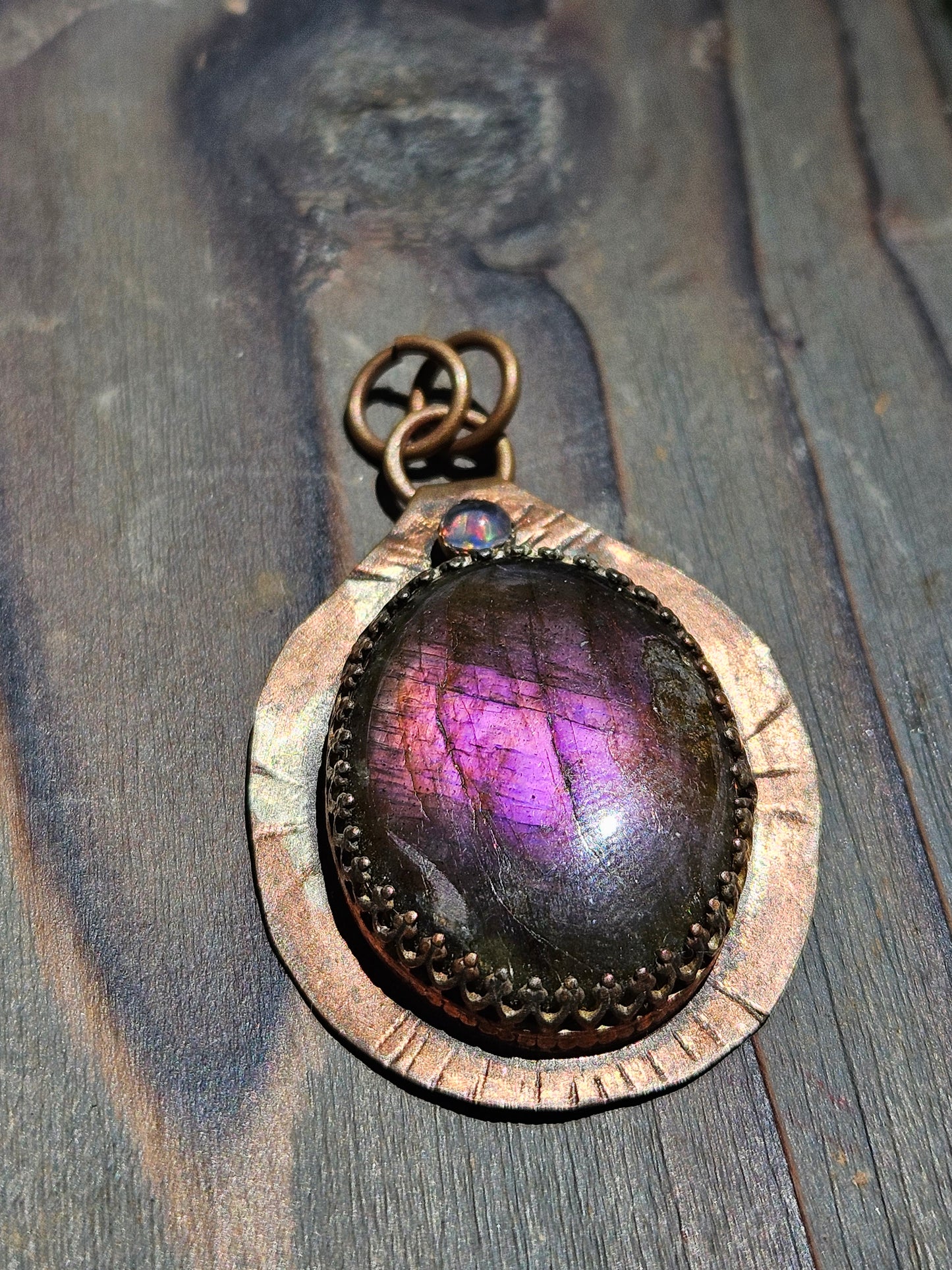 Labradorite and Opal Copper Pendant