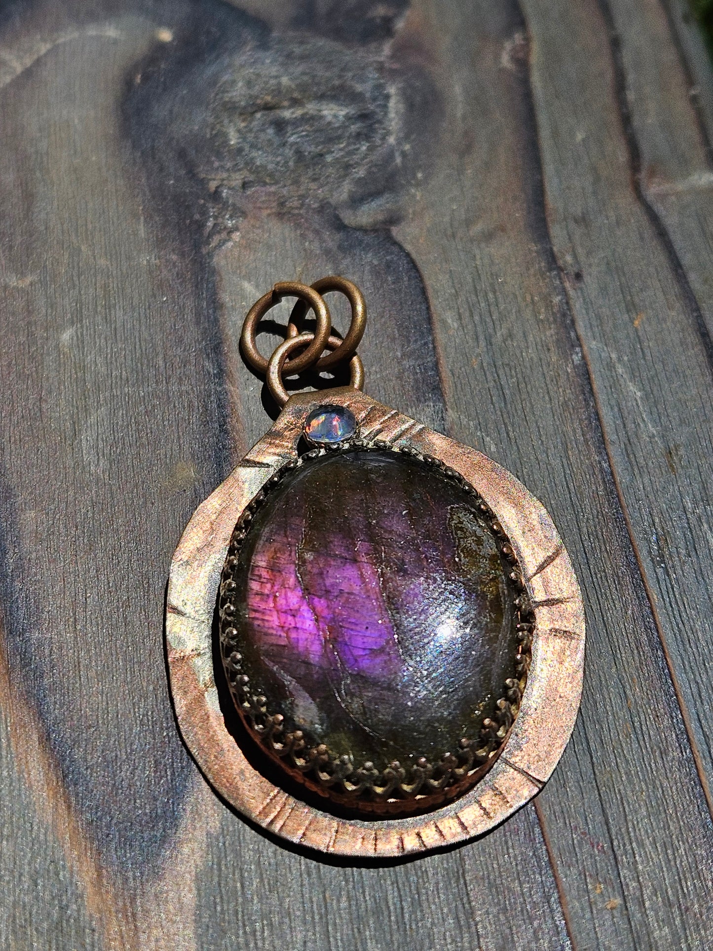 Labradorite and Opal Copper Pendant