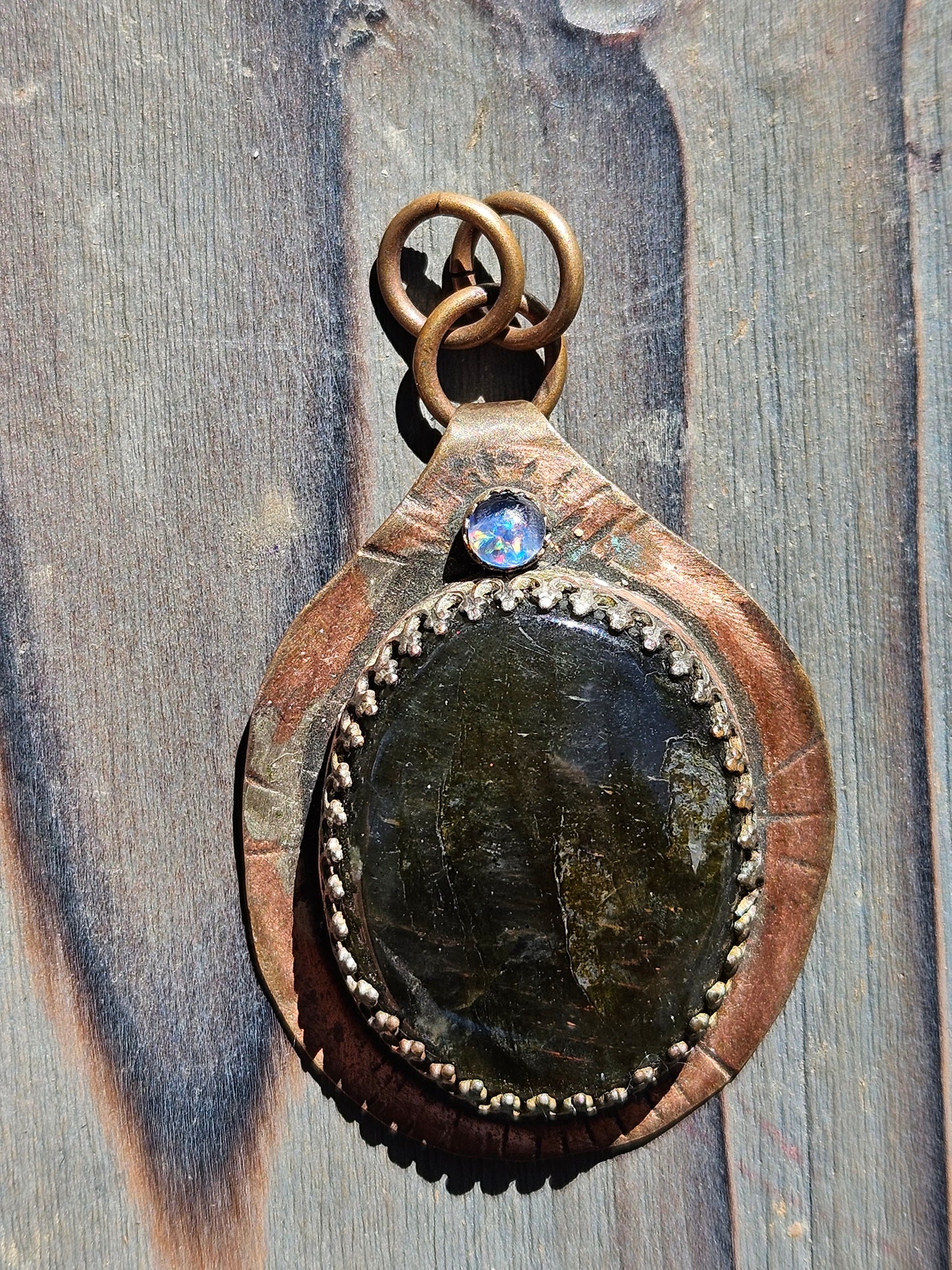 Labradorite and Opal Copper Pendant