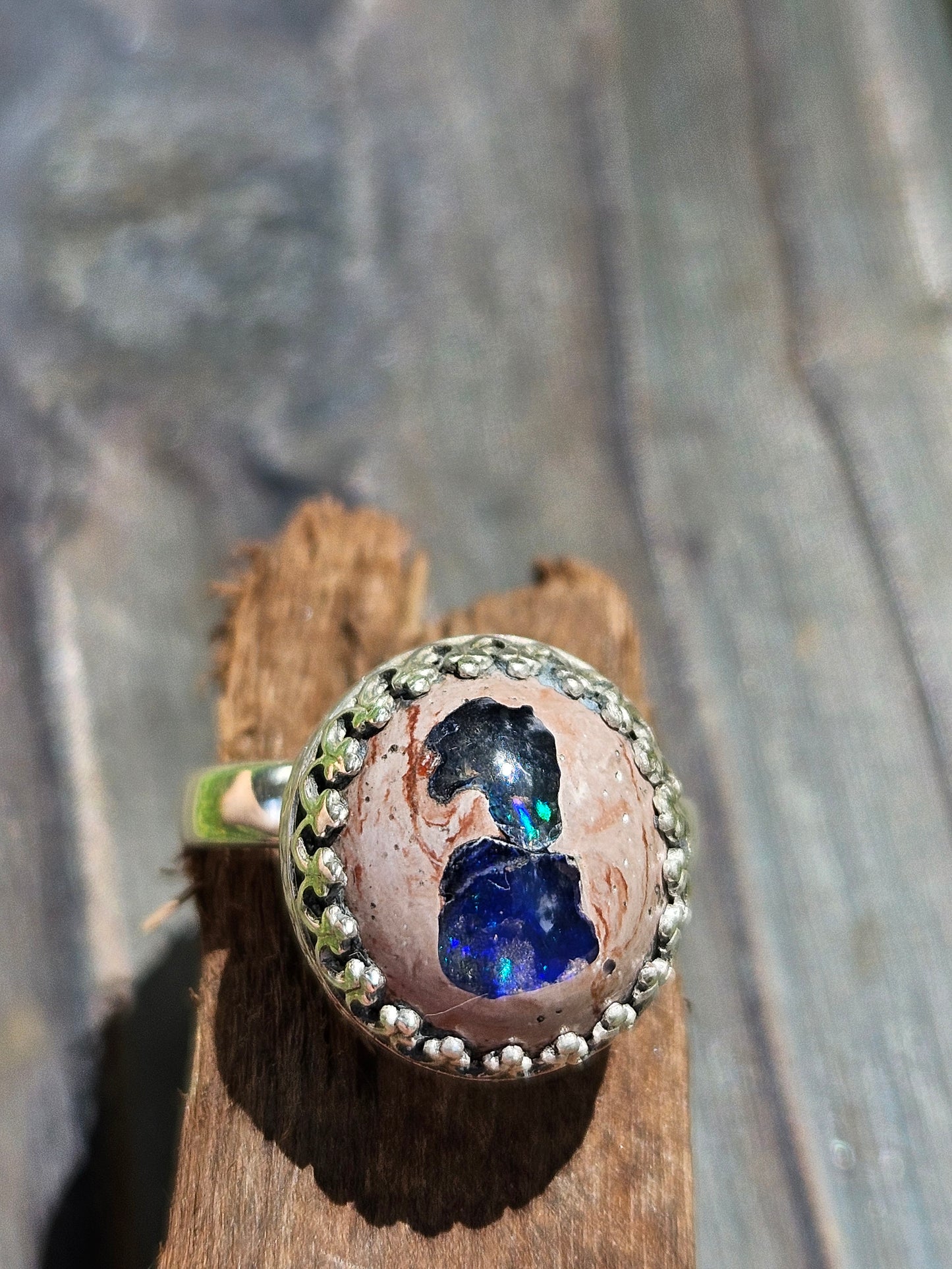 "Double-Trouble" Mexican Opal Ring, Size 7
