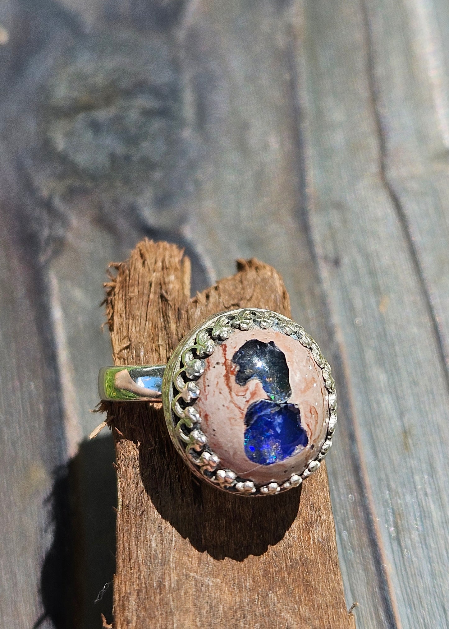 "Double-Trouble" Mexican Opal Ring, Size 7
