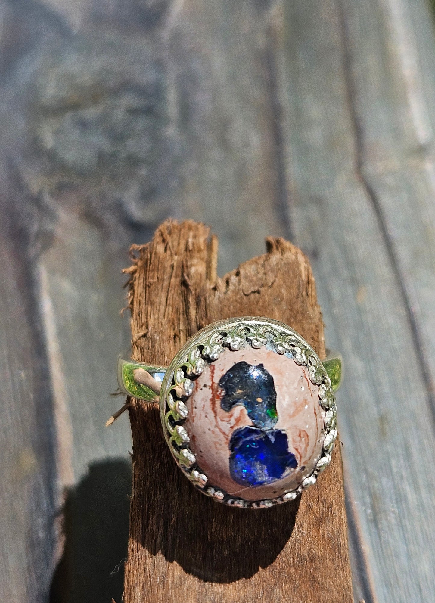 "Double-Trouble" Mexican Opal Ring, Size 7