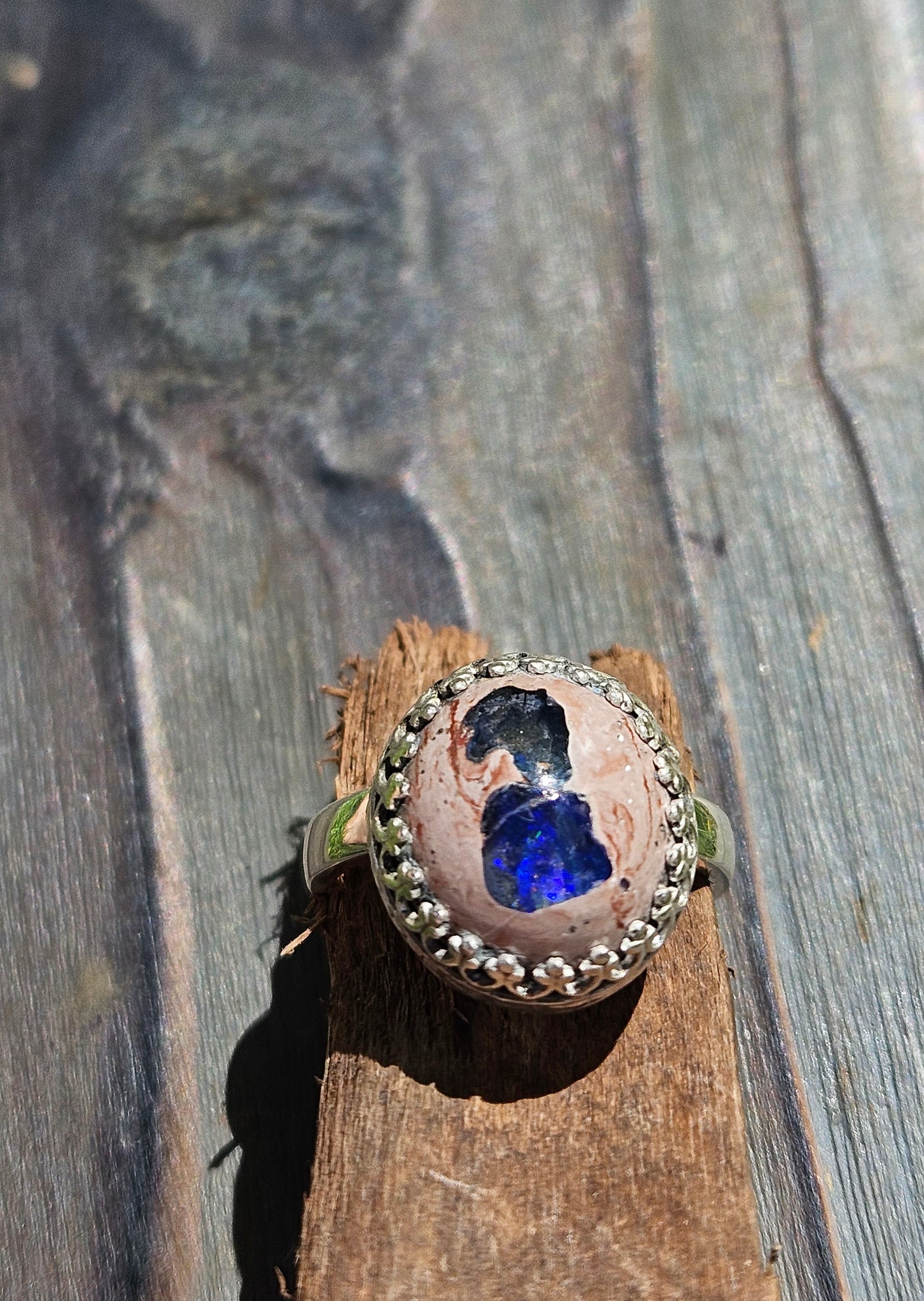 "Double-Trouble" Mexican Opal Ring, Size 7