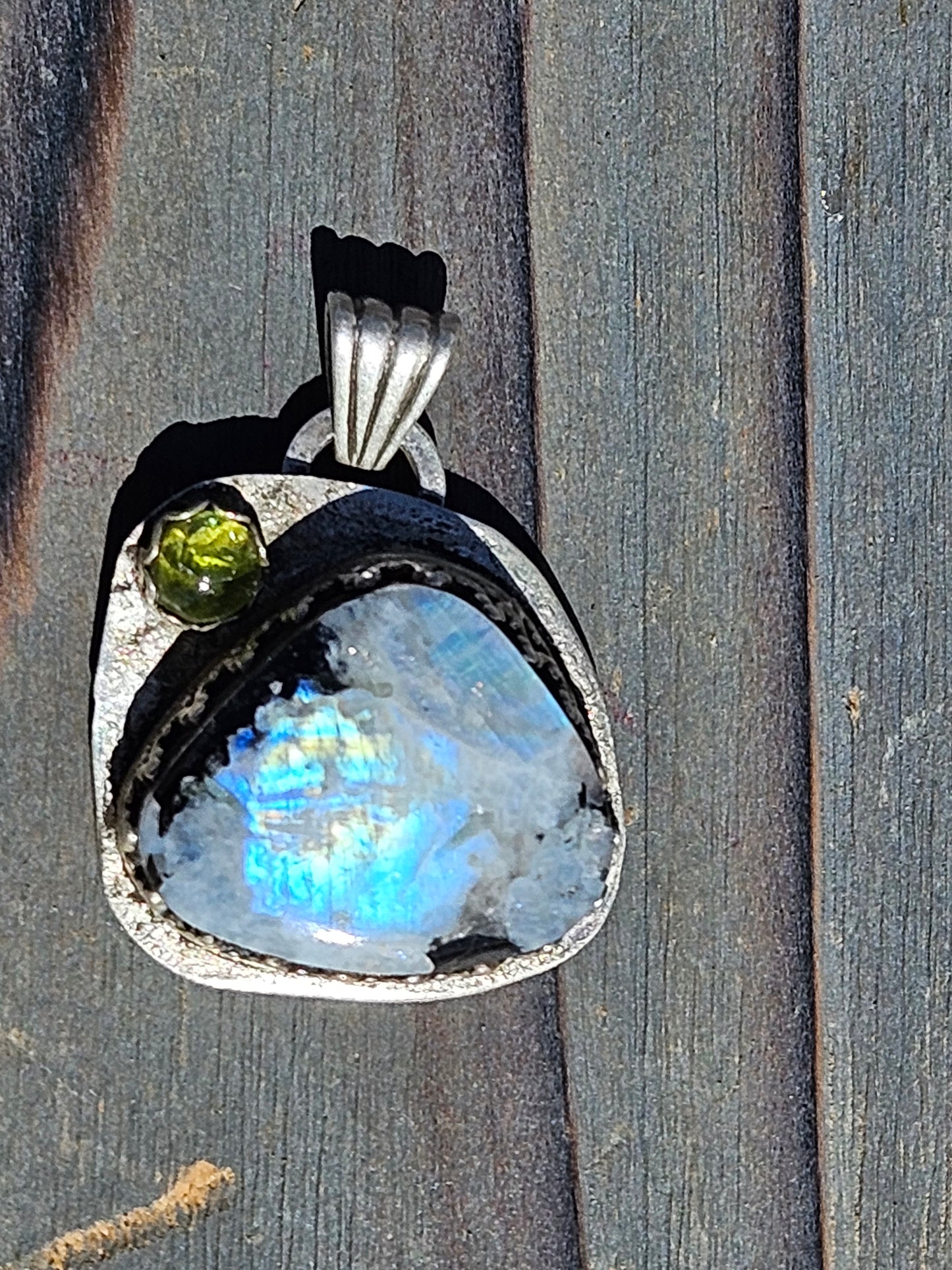 "Mountains" Moonstone and Peridot Pendant