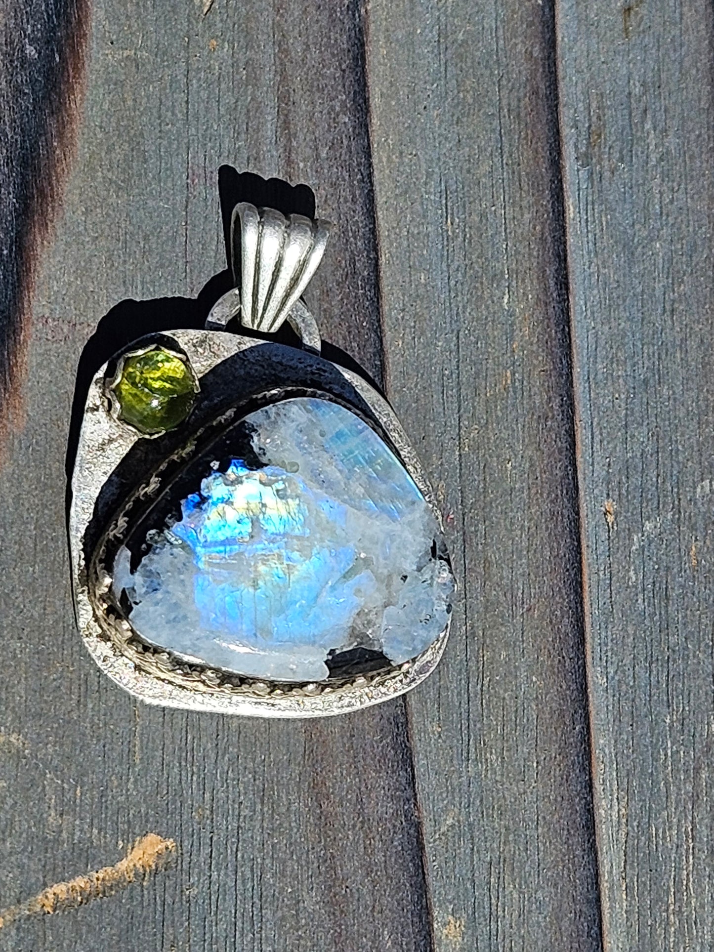 "Mountains" Moonstone and Peridot Pendant