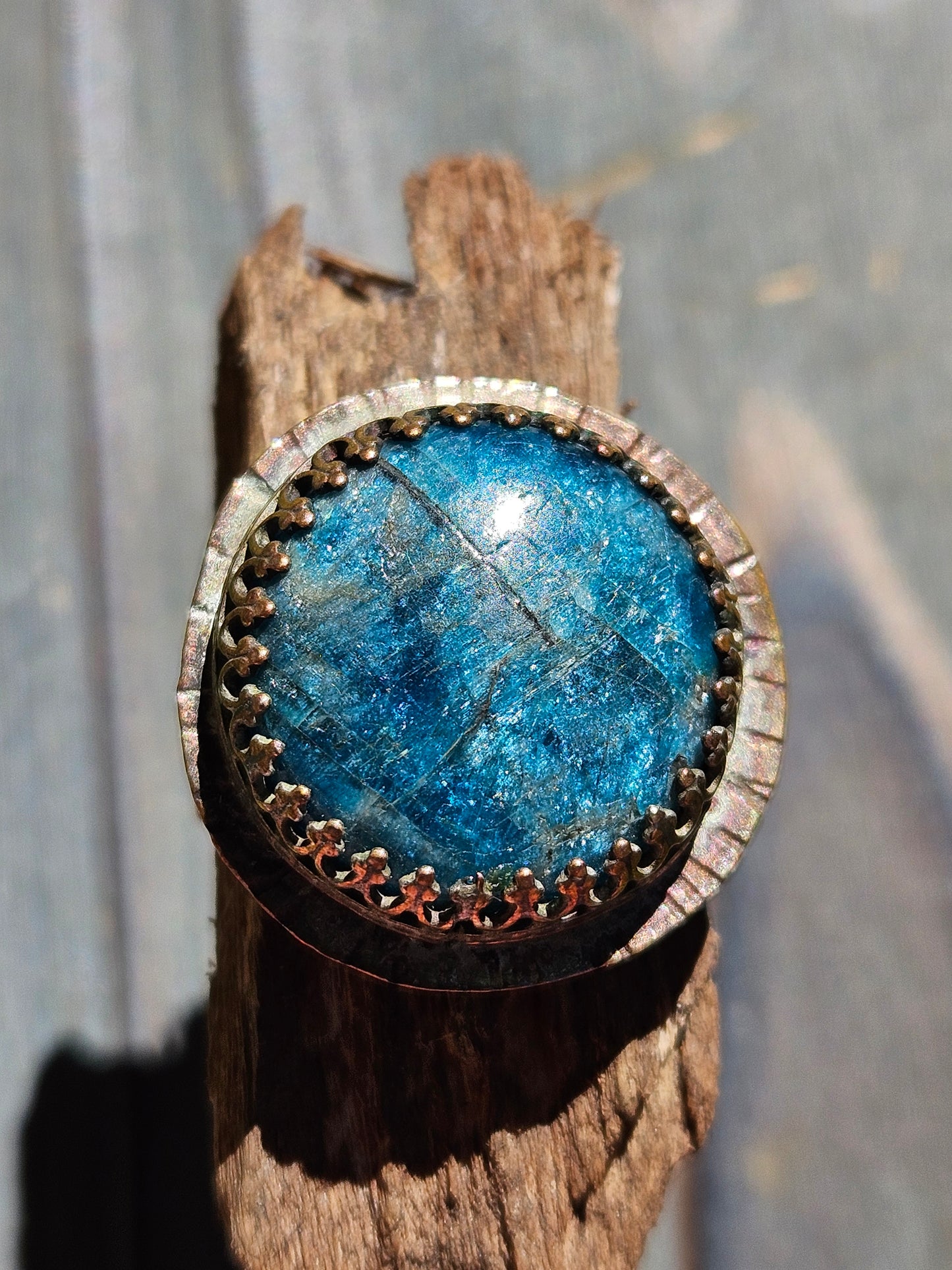 Apatite in Copper Ring, 8.5