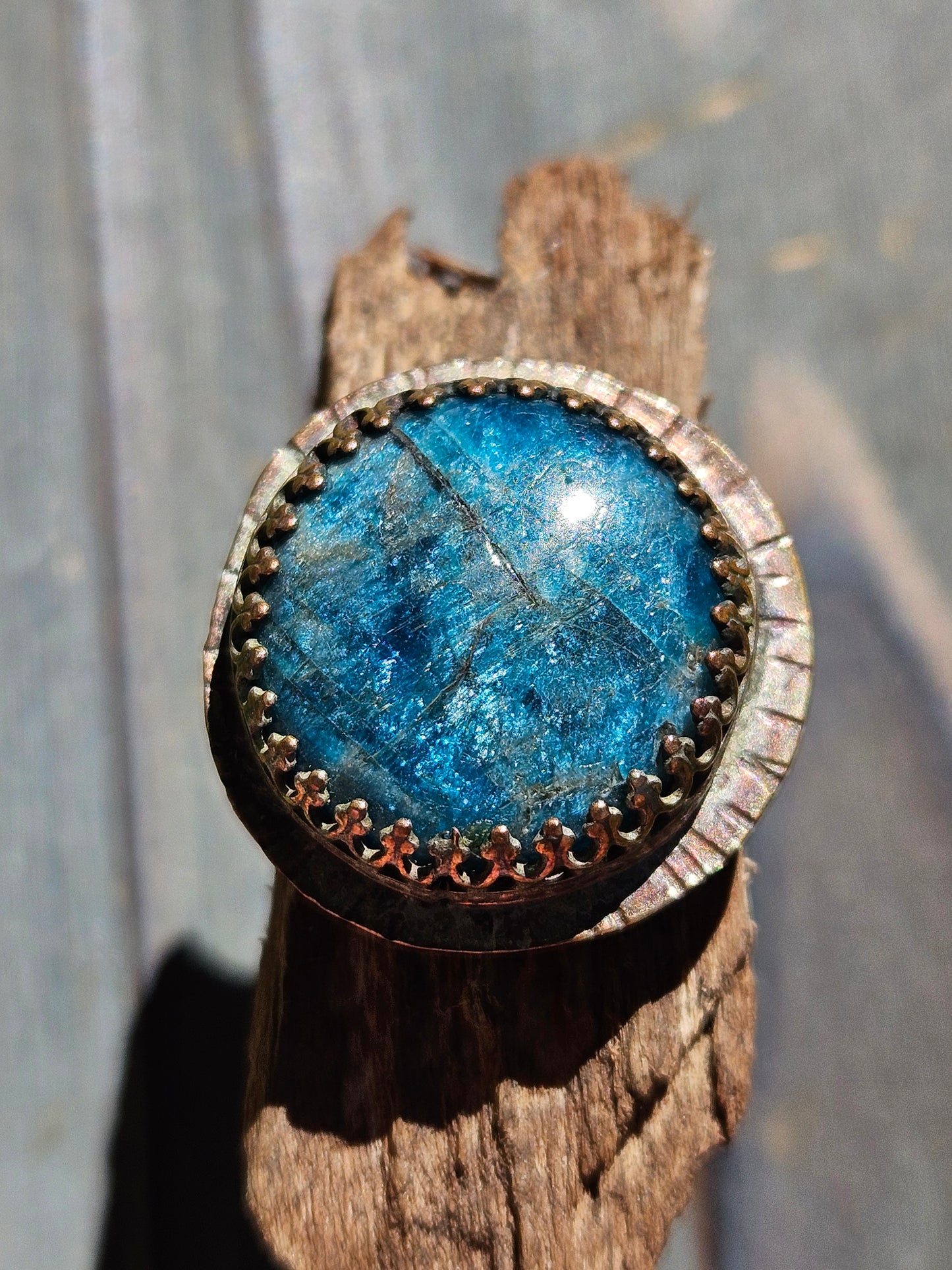 Apatite in Copper Ring, 8.5