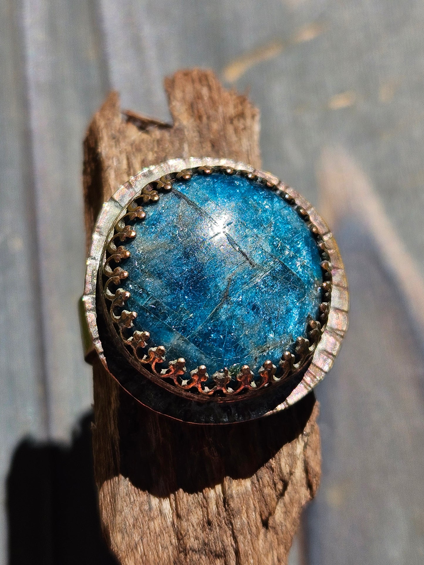 Apatite in Copper Ring, 8.5